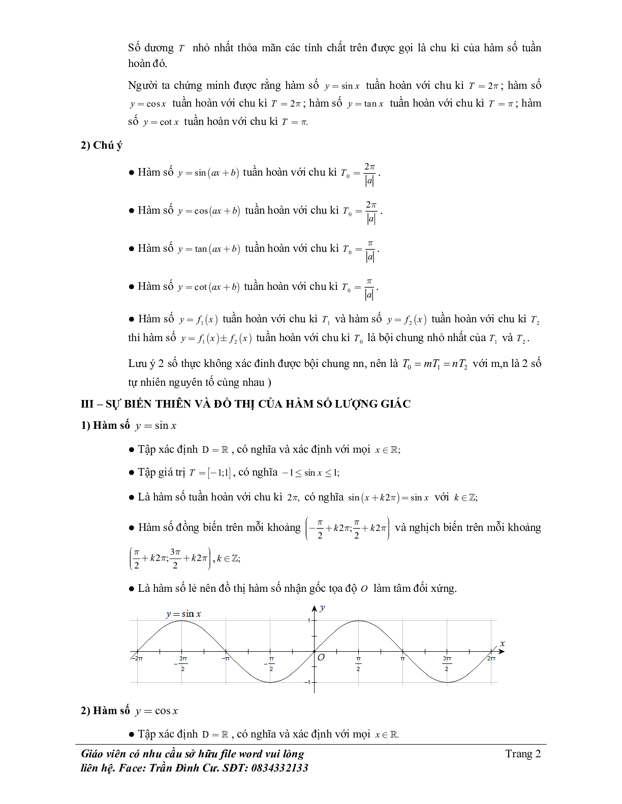 Phân loại và phương pháp giải bài tập hàm số lượng giác và phương trình lượng giác (trang 2)