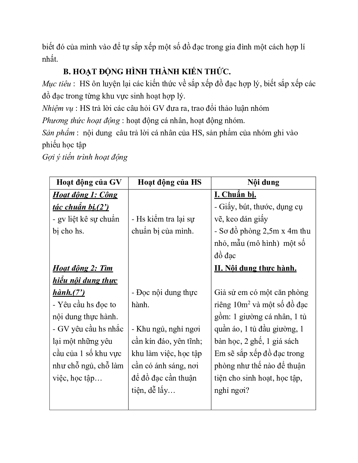 GIÁO ÁN CÔNG NGHỆ 6 BÀI 9: THỰC HÀNH: SẮP XẾP ĐỒ ĐẠC HỢP LÍ TRONG GIA ĐÌNH (T1) MỚI NHẤT (trang 2)