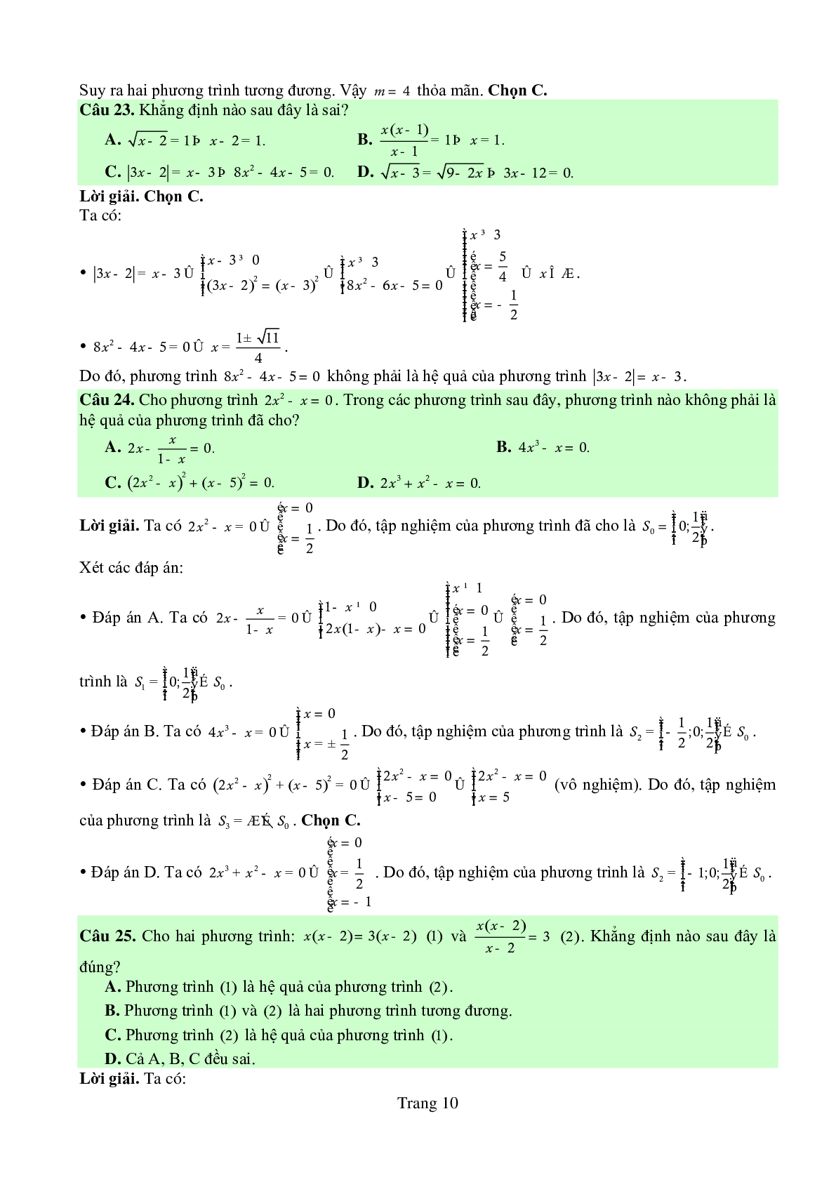 Chuyên đề: Phương trình môn Toán lớp 10 có lời giải chi tiết (trang 10)