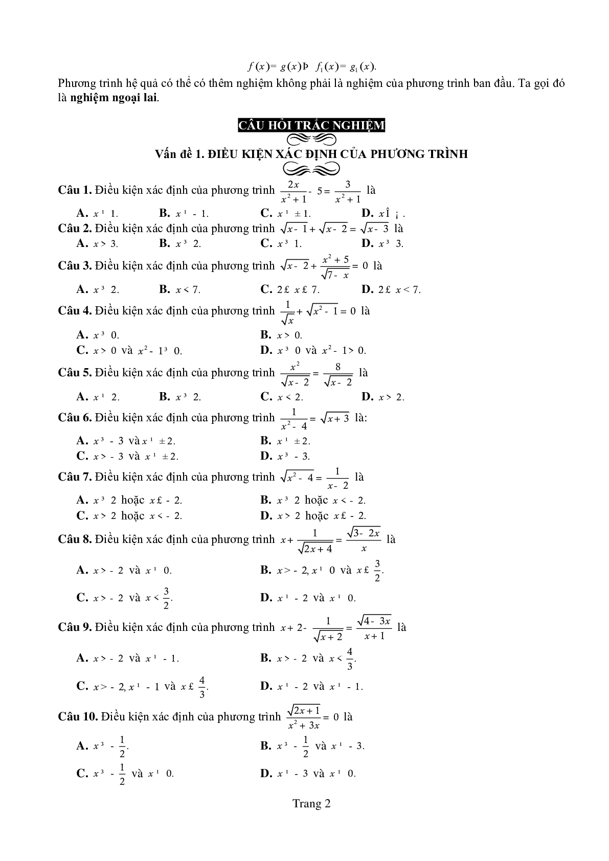 Chuyên đề: Phương trình môn Toán lớp 10 có lời giải chi tiết (trang 2)