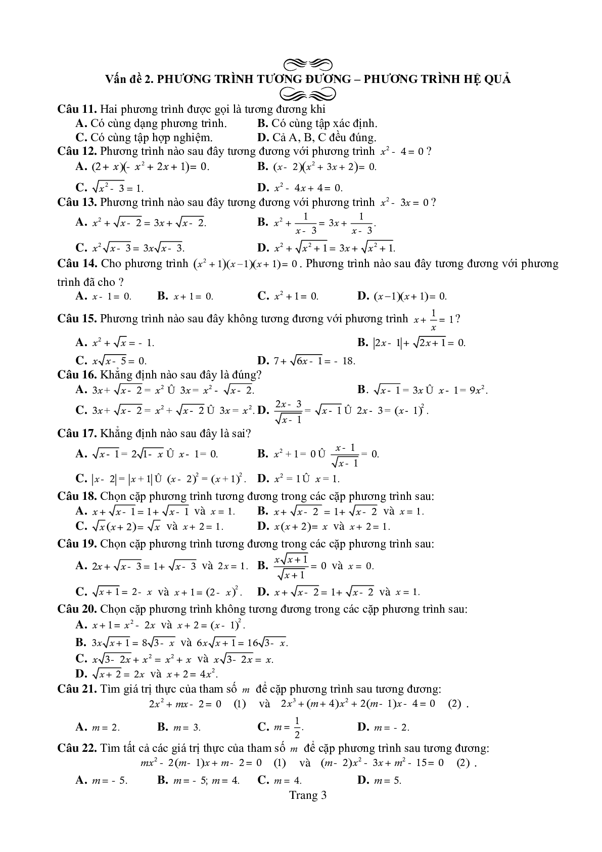 Chuyên đề: Phương trình môn Toán lớp 10 có lời giải chi tiết (trang 3)