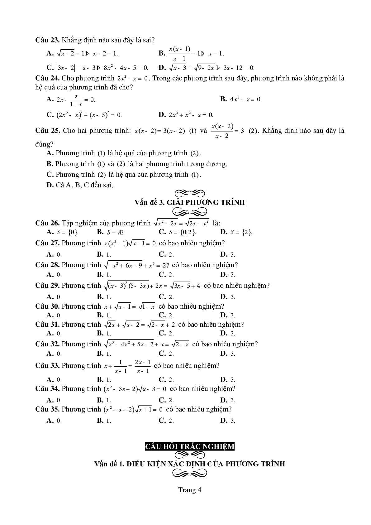 Chuyên đề: Phương trình môn Toán lớp 10 có lời giải chi tiết (trang 4)