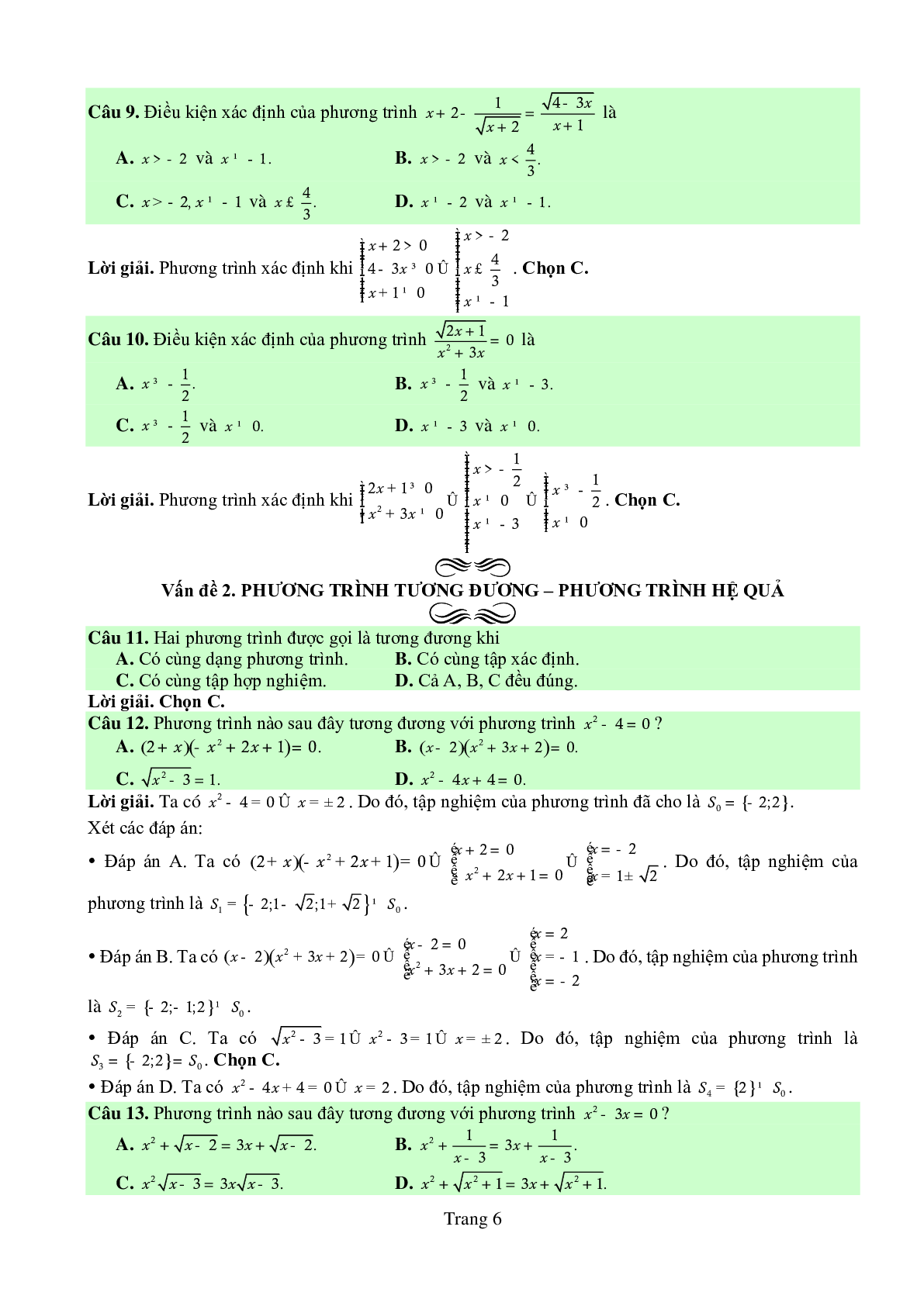 Chuyên đề: Phương trình môn Toán lớp 10 có lời giải chi tiết (trang 6)