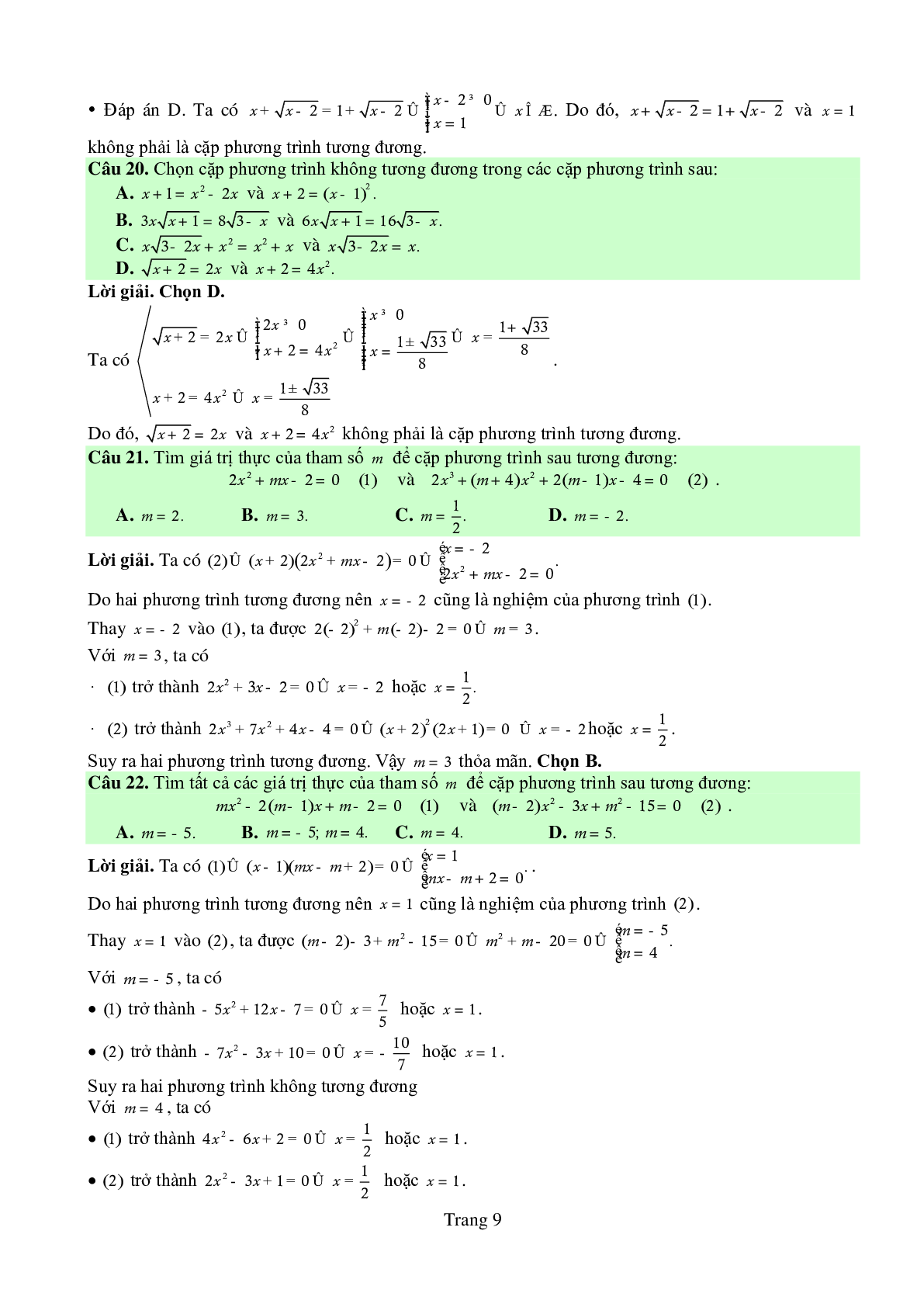 Chuyên đề: Phương trình môn Toán lớp 10 có lời giải chi tiết (trang 9)