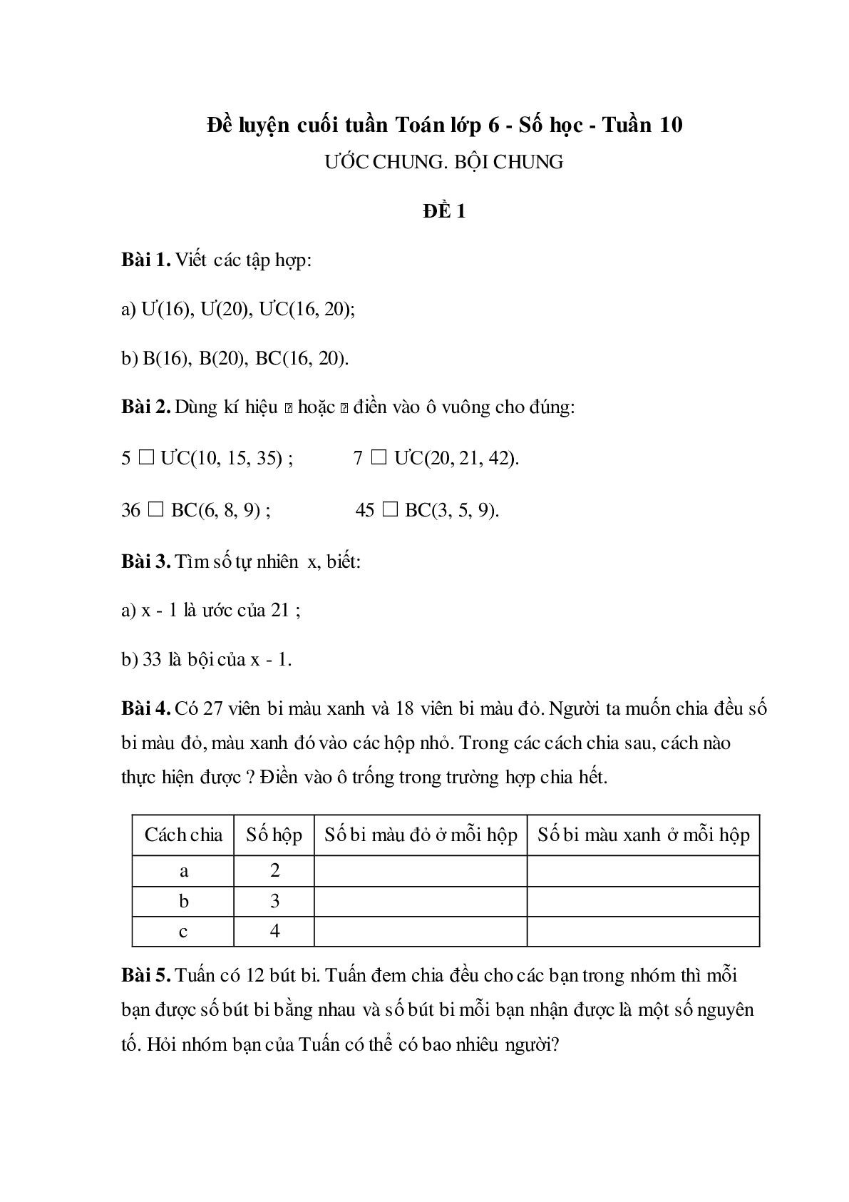 Bài tập cuối tuần Số học Toán lớp 6 tuần 10 có đáp án (trang 1)