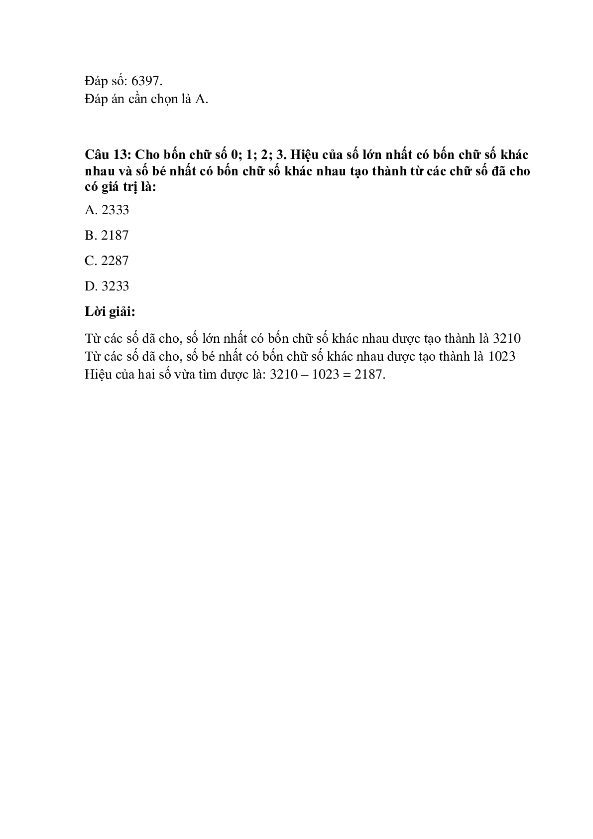Trắc nghiệm Phép trừ các số trong phạm vi 10 000 có đáp án – Toán lớp 3 (trang 6)