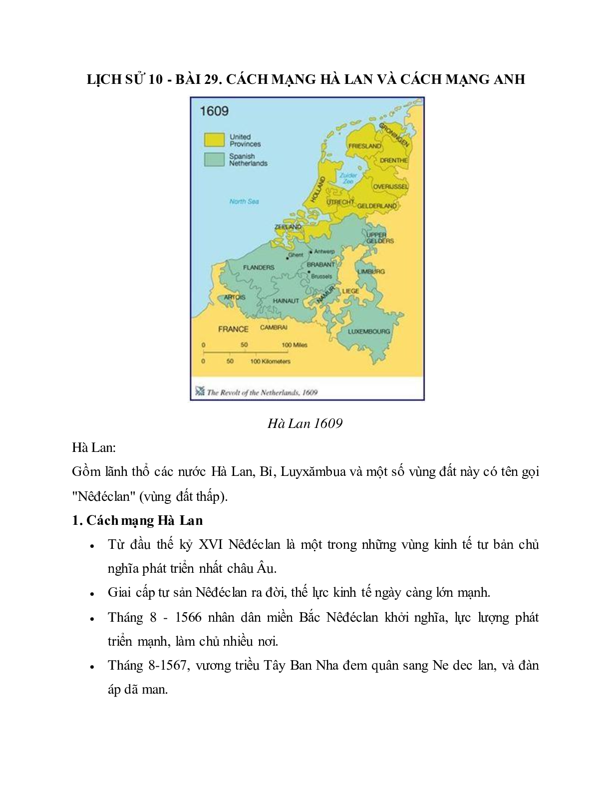Lý thuyết Lịch sử 10: Bài 29: Cách mạng Hà Lan và cách mạng tư sản Anh mới nhất (trang 1)