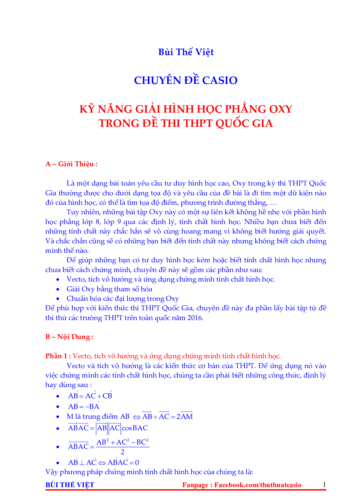 Một số phương pháp giải bài toán hình học tọa độ phẳng Oxy (trang 1)