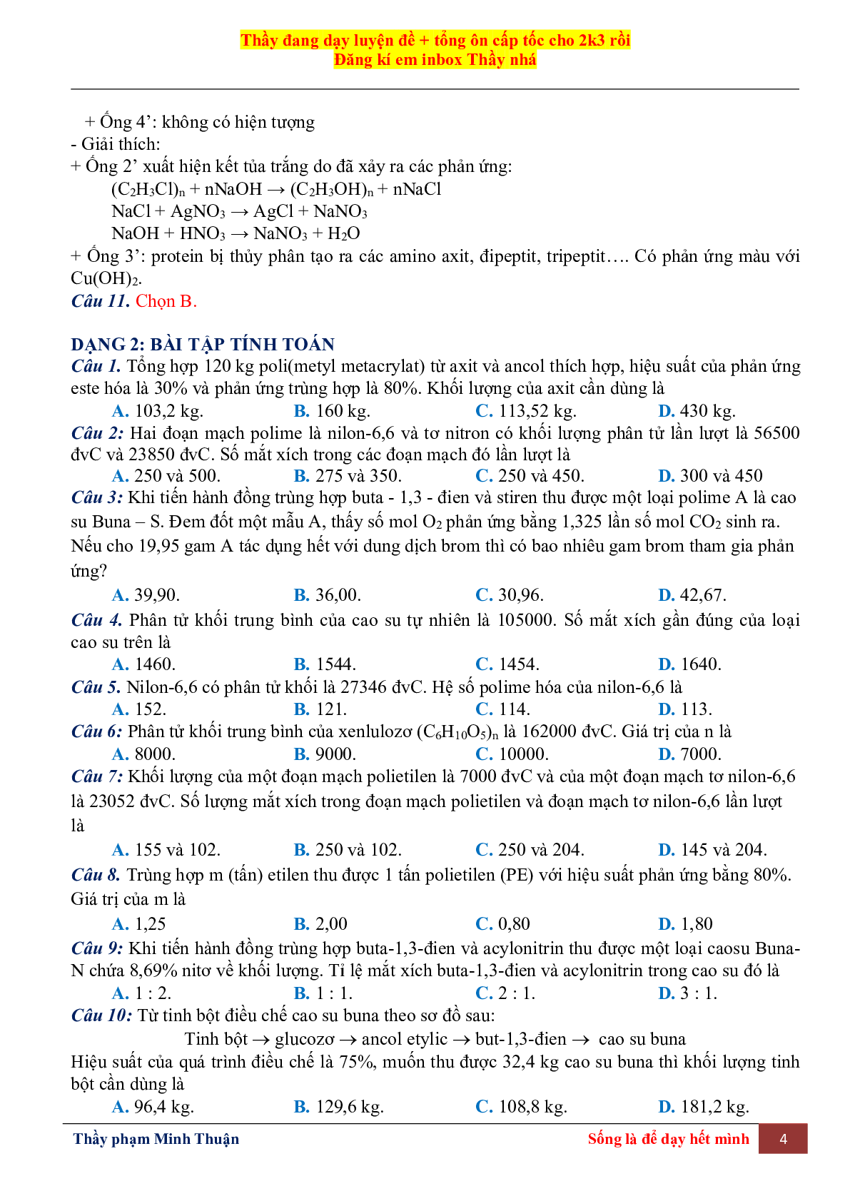 Tổng Hợp Lý Thuyết Chương 4 Polime Môn Hóa Học Lớp 12 (trang 4)