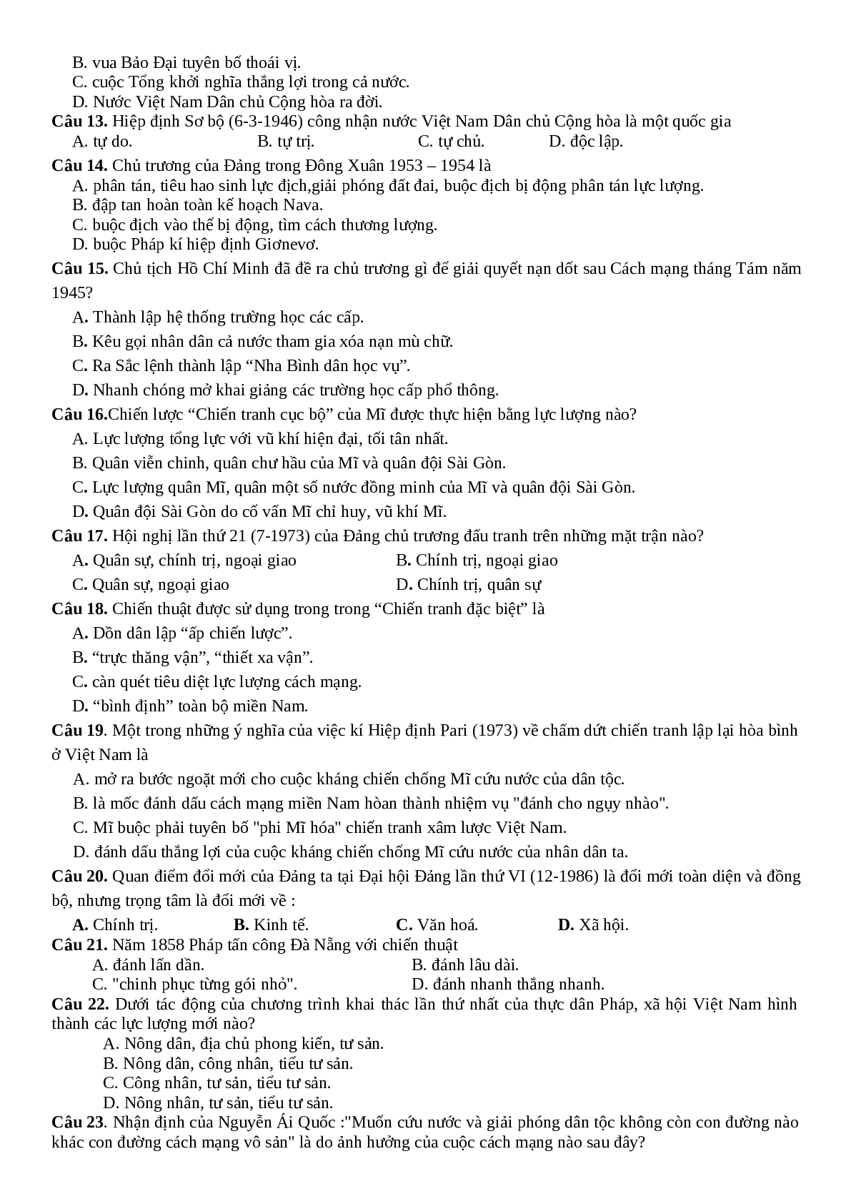 16 đề ôn tập Lịch Sử 12 chi tiết, chọn lọc (trang 2)
