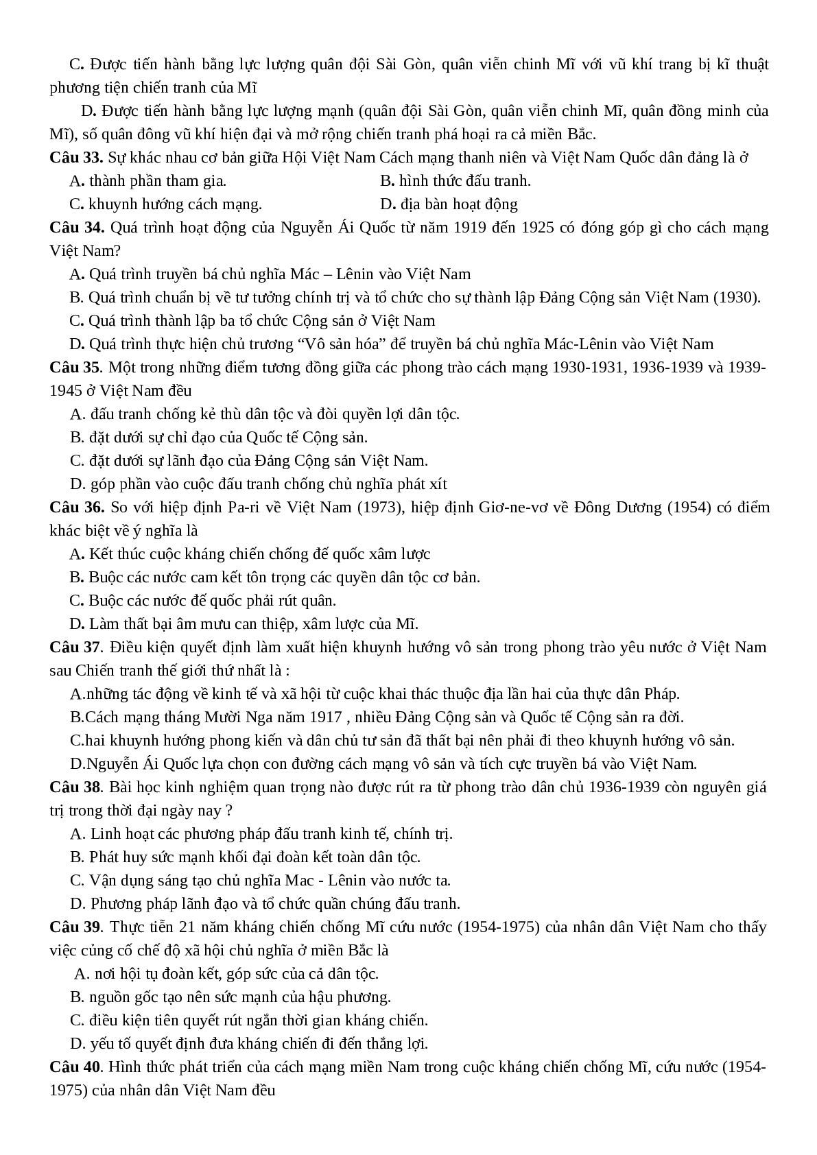 16 đề ôn tập Lịch Sử 12 chi tiết, chọn lọc (trang 4)
