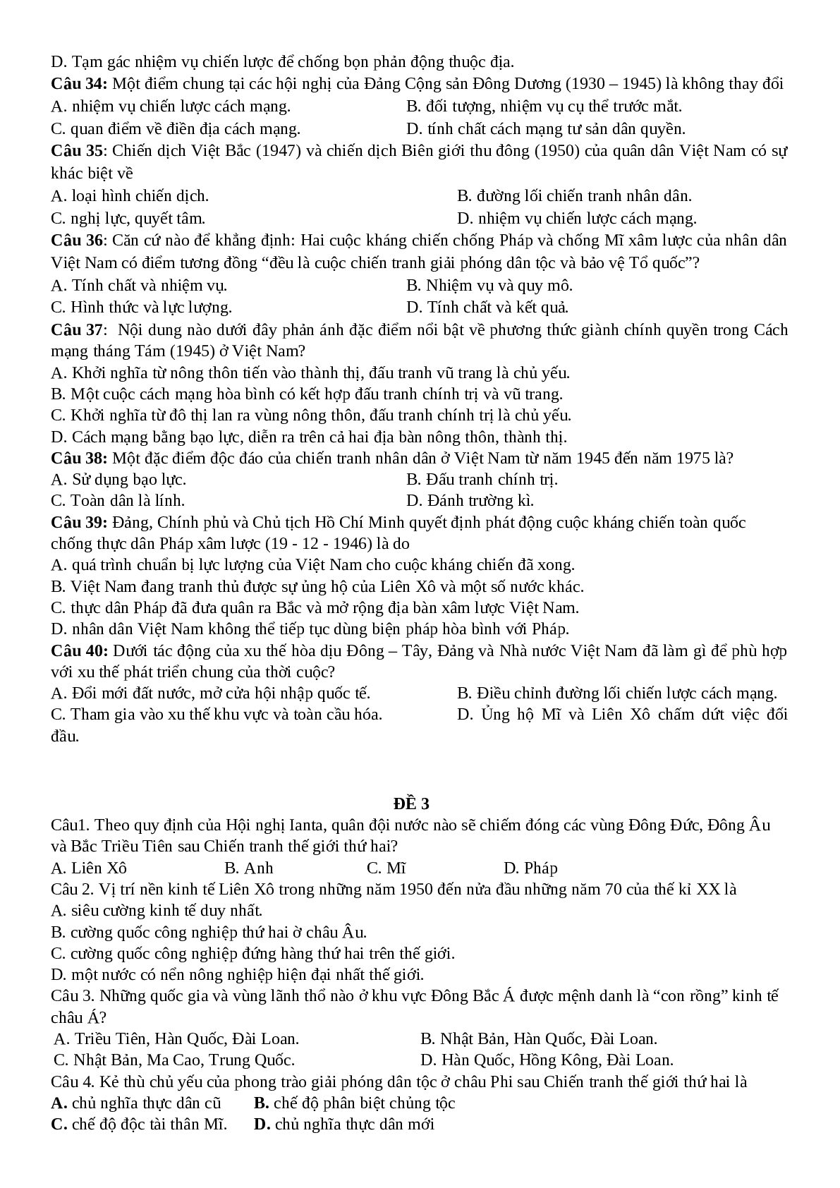 16 đề ôn tập Lịch Sử 12 chi tiết, chọn lọc (trang 8)