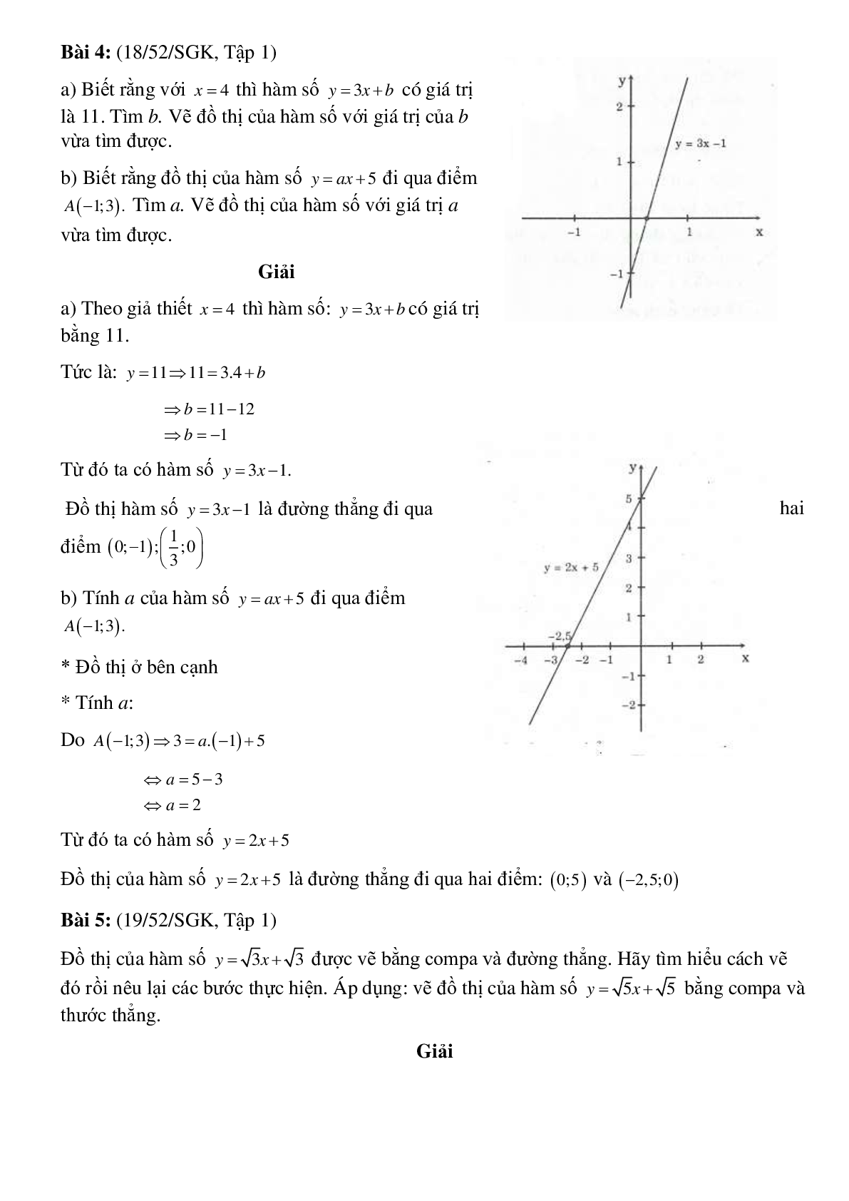Bài tập Đồ thị hàm số Y=aX+b (trang 5)