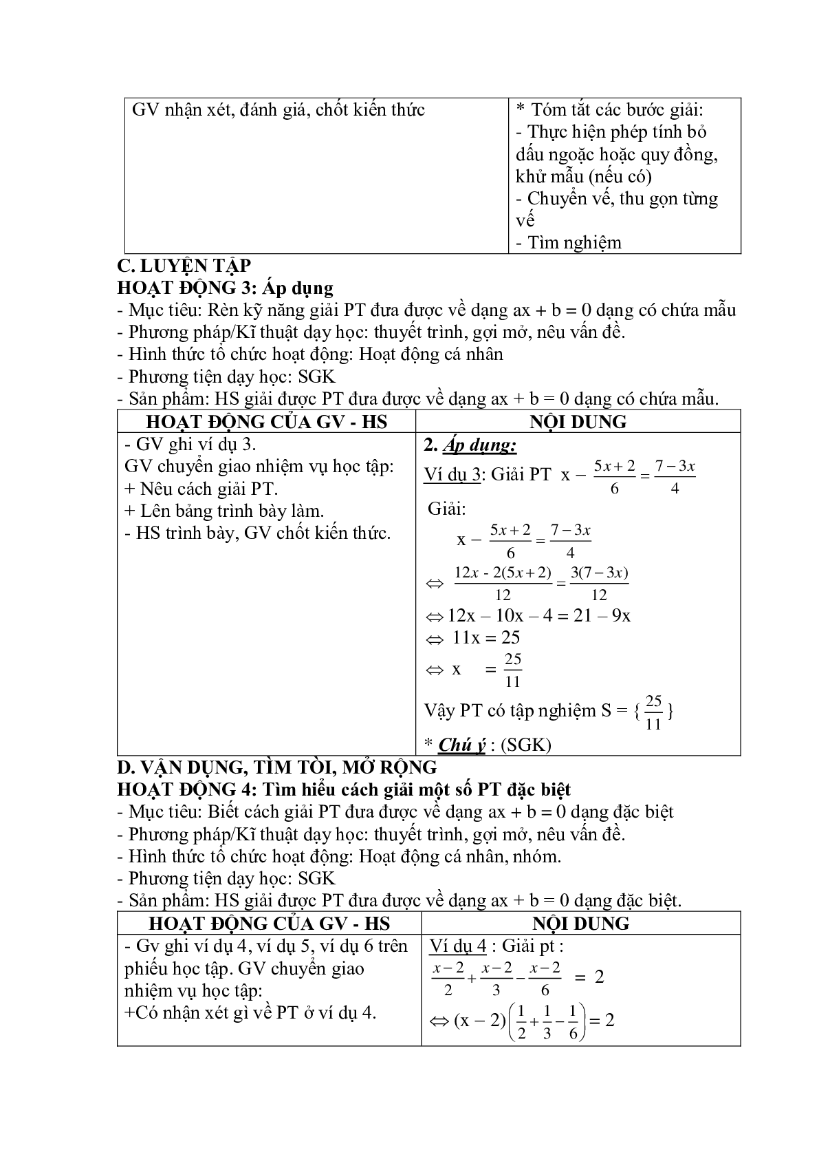 Giáo án Phương trình đưa được về dạng ax + b = 0 (2023) - Toán 8 (trang 3)