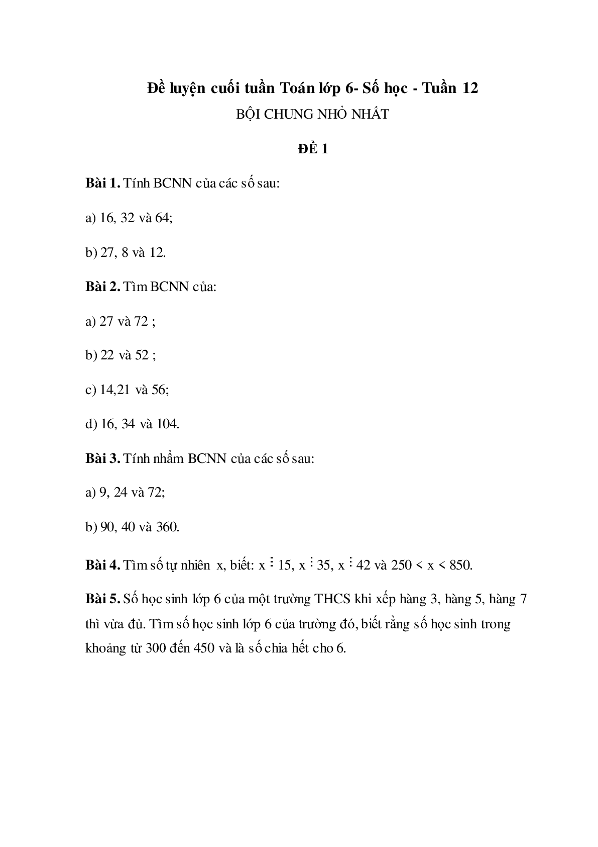 Bài tập cuối tuần Số học Toán lớp 6 tuần 12 có đáp án (trang 1)