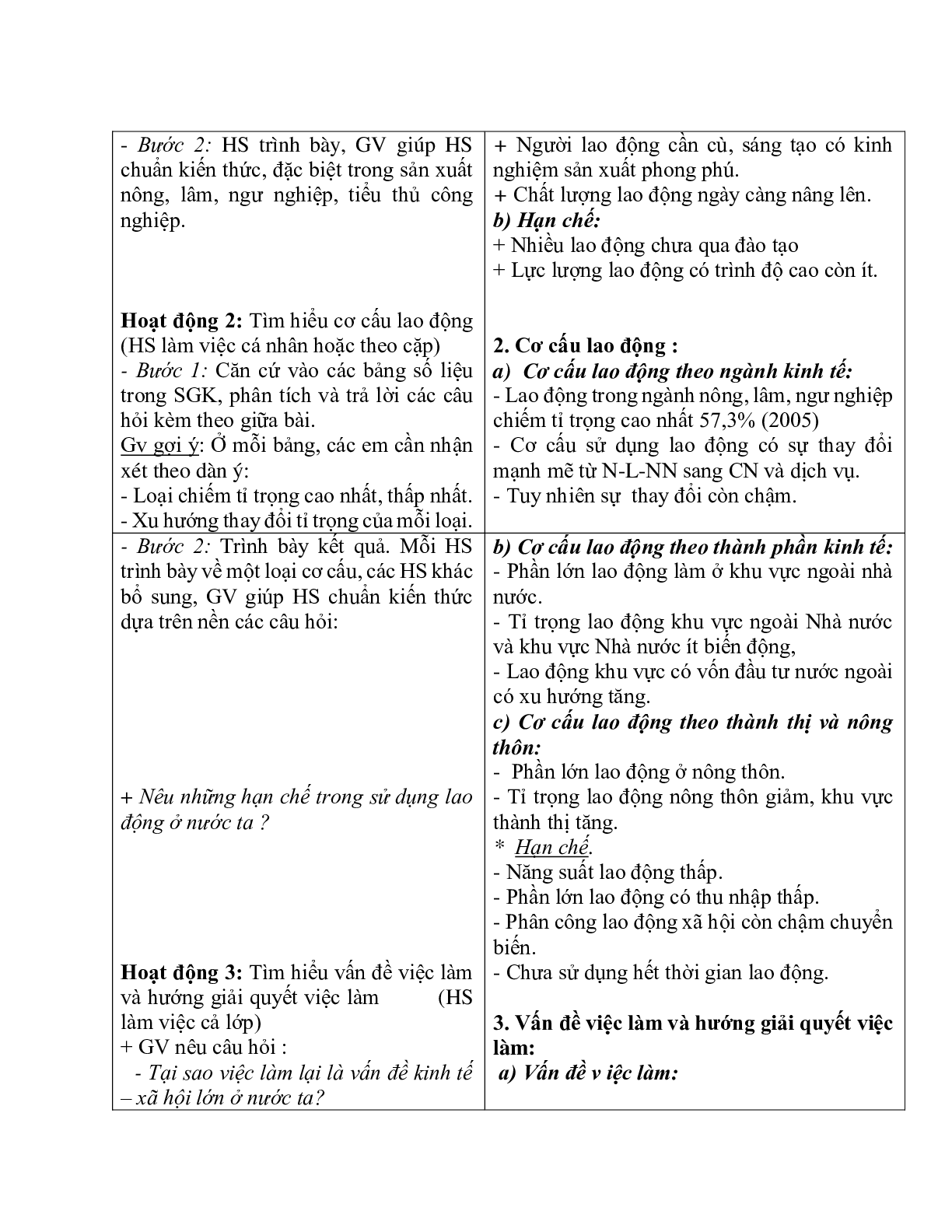 Giáo án Địa lí 12 Bài 17 lao động và việc làm mới nhất (trang 2)