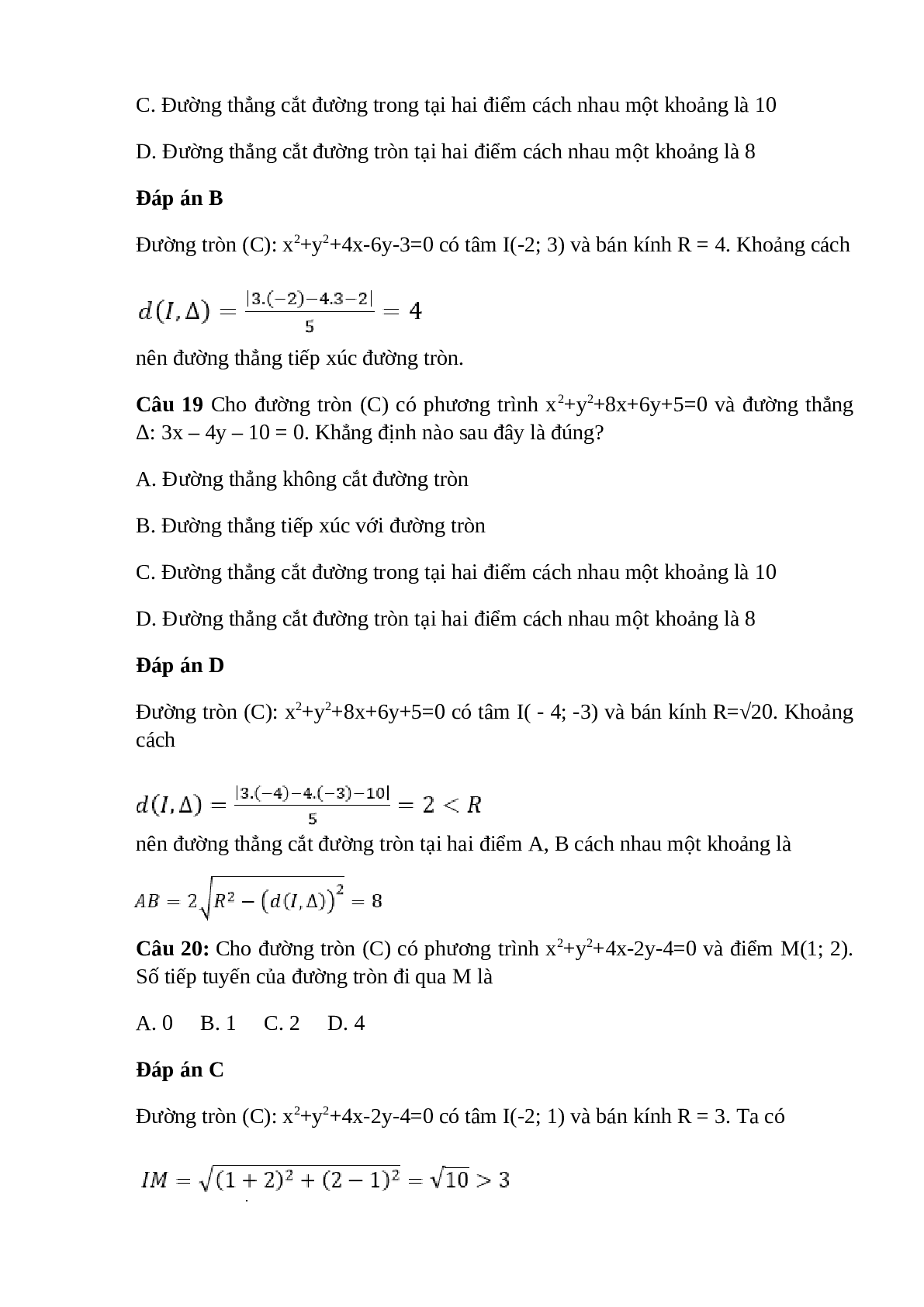 Trắc nghiệm Phương trình đường tròn (phần 2) có đáp án – Toán lớp 10 (trang 3)