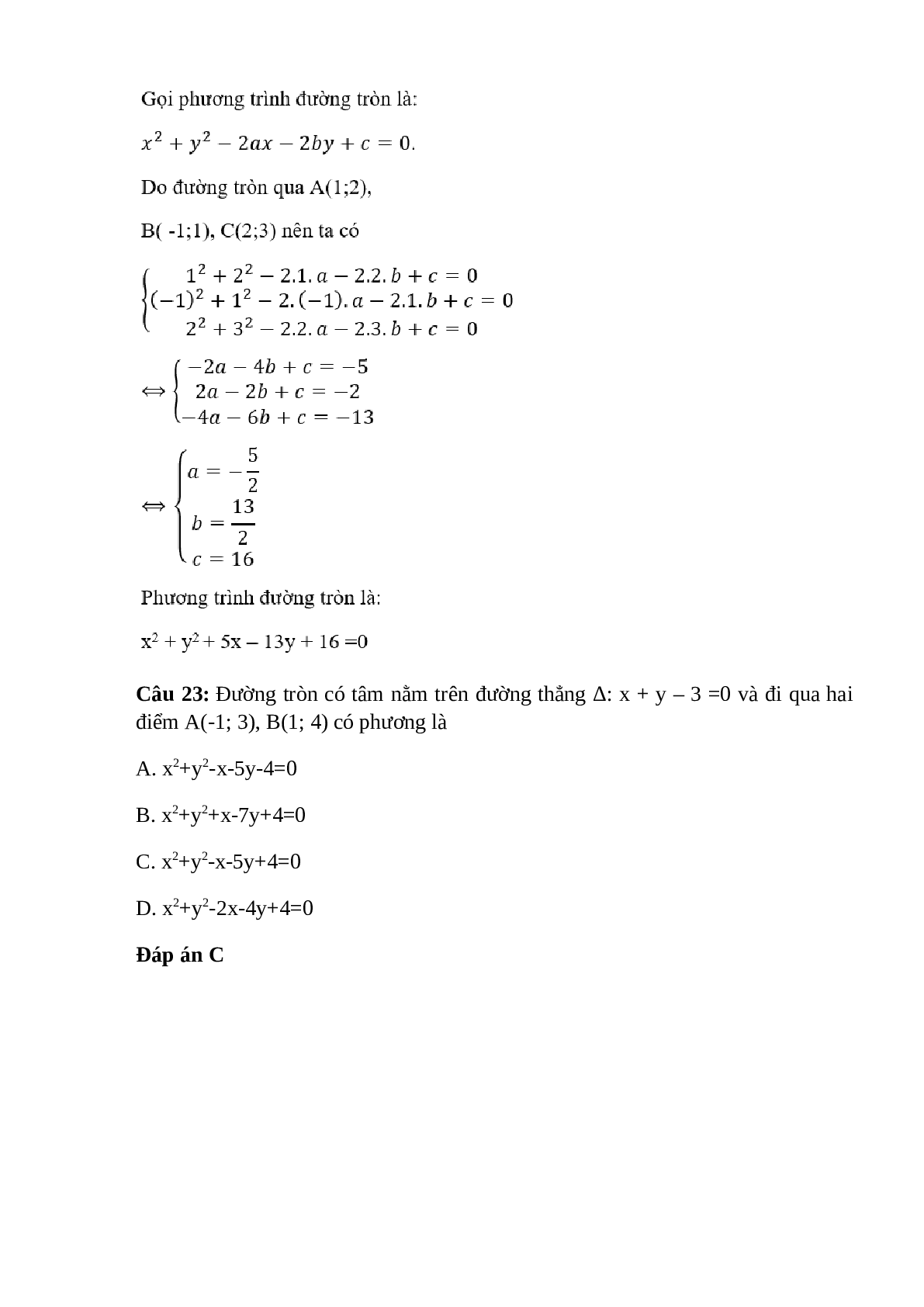Trắc nghiệm Phương trình đường tròn (phần 2) có đáp án – Toán lớp 10 (trang 5)