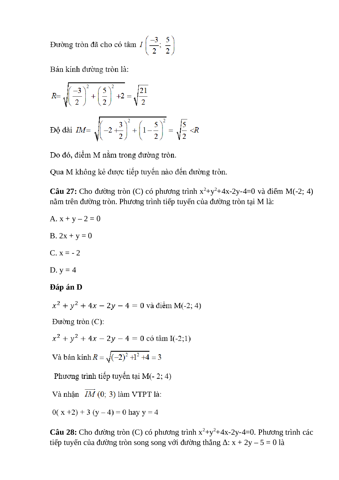 Trắc nghiệm Phương trình đường tròn (phần 2) có đáp án – Toán lớp 10 (trang 8)