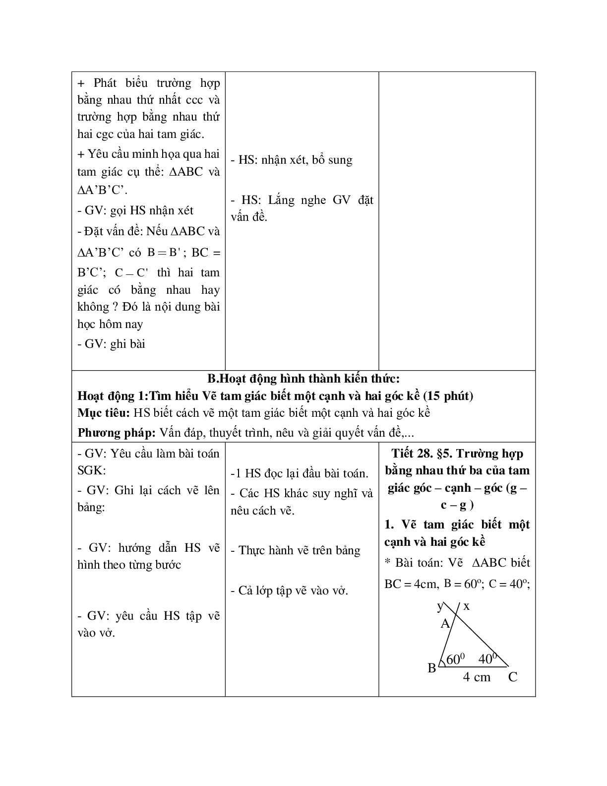Giáo án Toán học 7 bài 5: Trường hợp bằng nhau thứ ba của tam giác g.c.g hay nhất (trang 2)