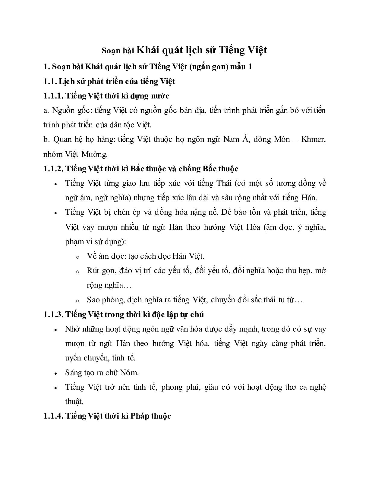 Soạn bài Khái quát lịch sử Tiếng Việt - ngắn nhất Soạn văn 10 (trang 1)