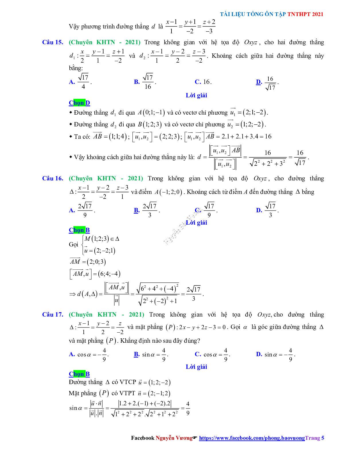 Trắc nghiệm Ôn thi THPT QG Toán 12: Đáp án phương pháp tọa độ trong không gian mức độ thông hiểu (trang 5)