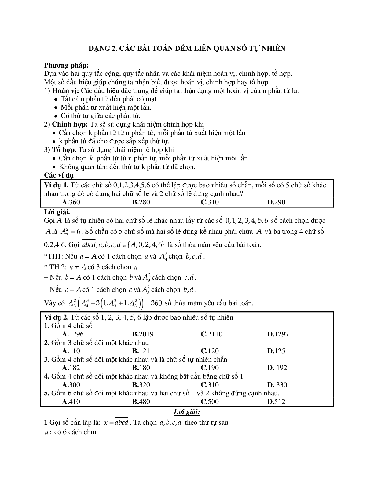Phương pháp giải và bài tập về Các bài toán đếm liên quan số tự nhiên (trang 1)
