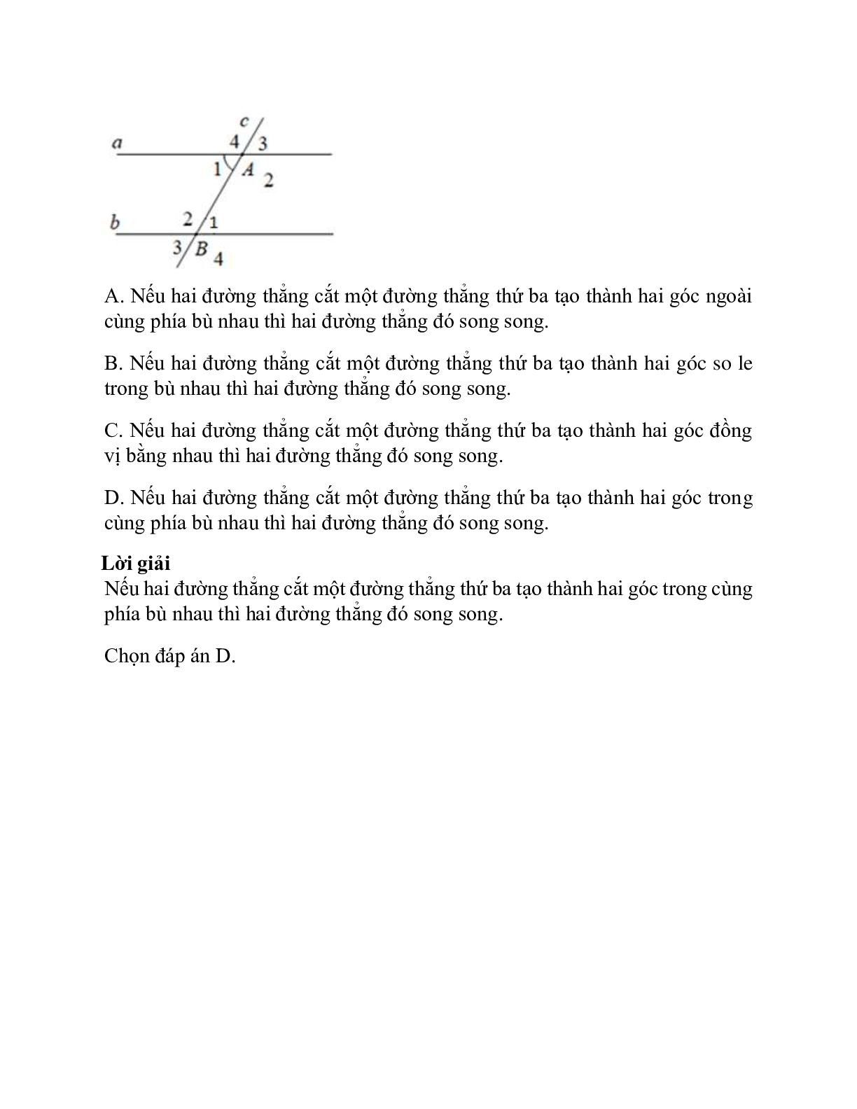 Trắc nghiệm Định lí có đáp án – Toán lớp 7 (trang 7)