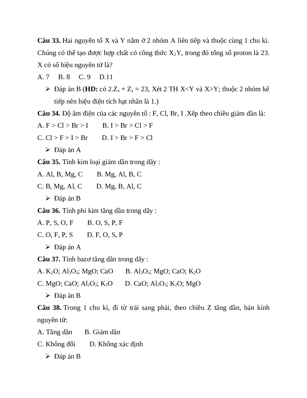 40 bài tập trắc nghiệm chương Bảng tuần hoàn các nguyên tố hóa học có đáp án (trang 8)