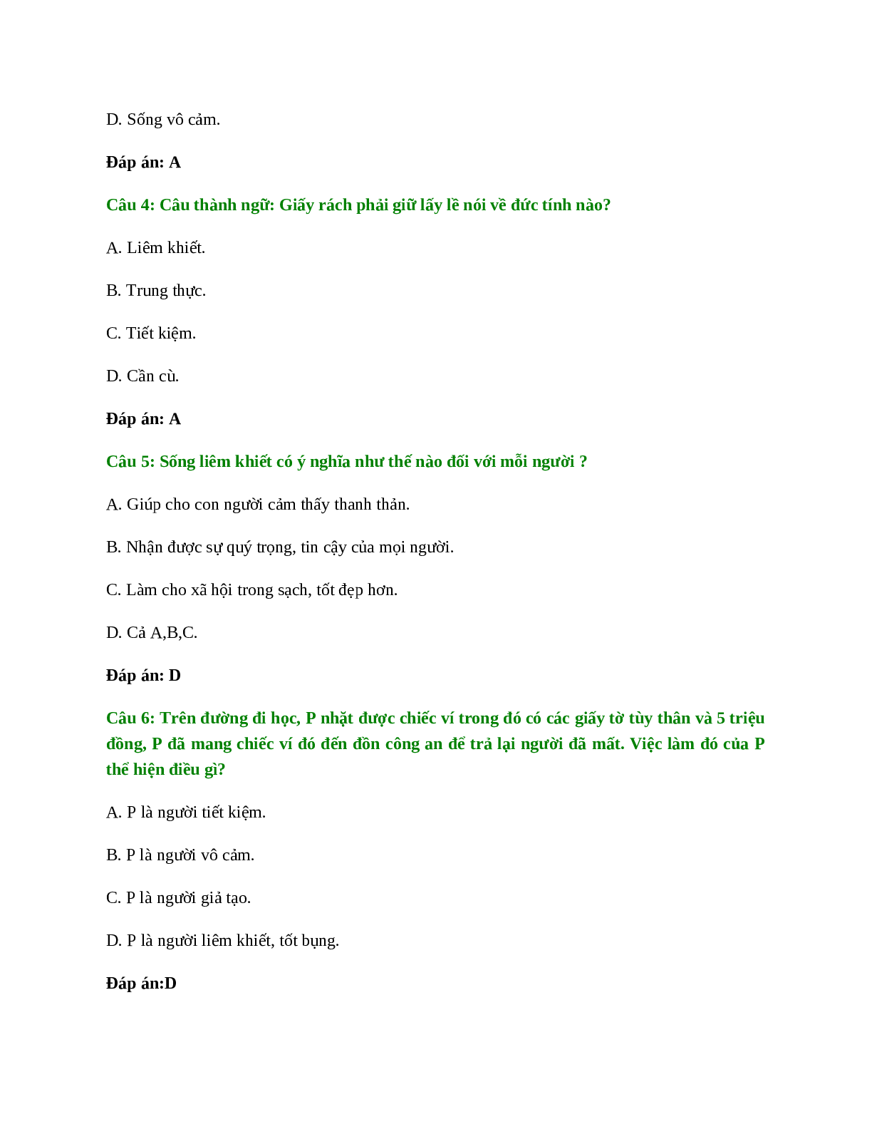 25 câu Trắc nghiệm GDCD 8 Bài 2 có đáp án 2023: Liêm khiết (trang 2)