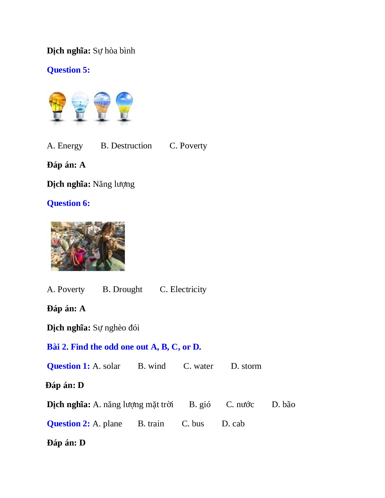 Trắc nghiệm Tiếng Anh 7 mới Unit 12 có đáp án: An overcrowded world (trang 5)