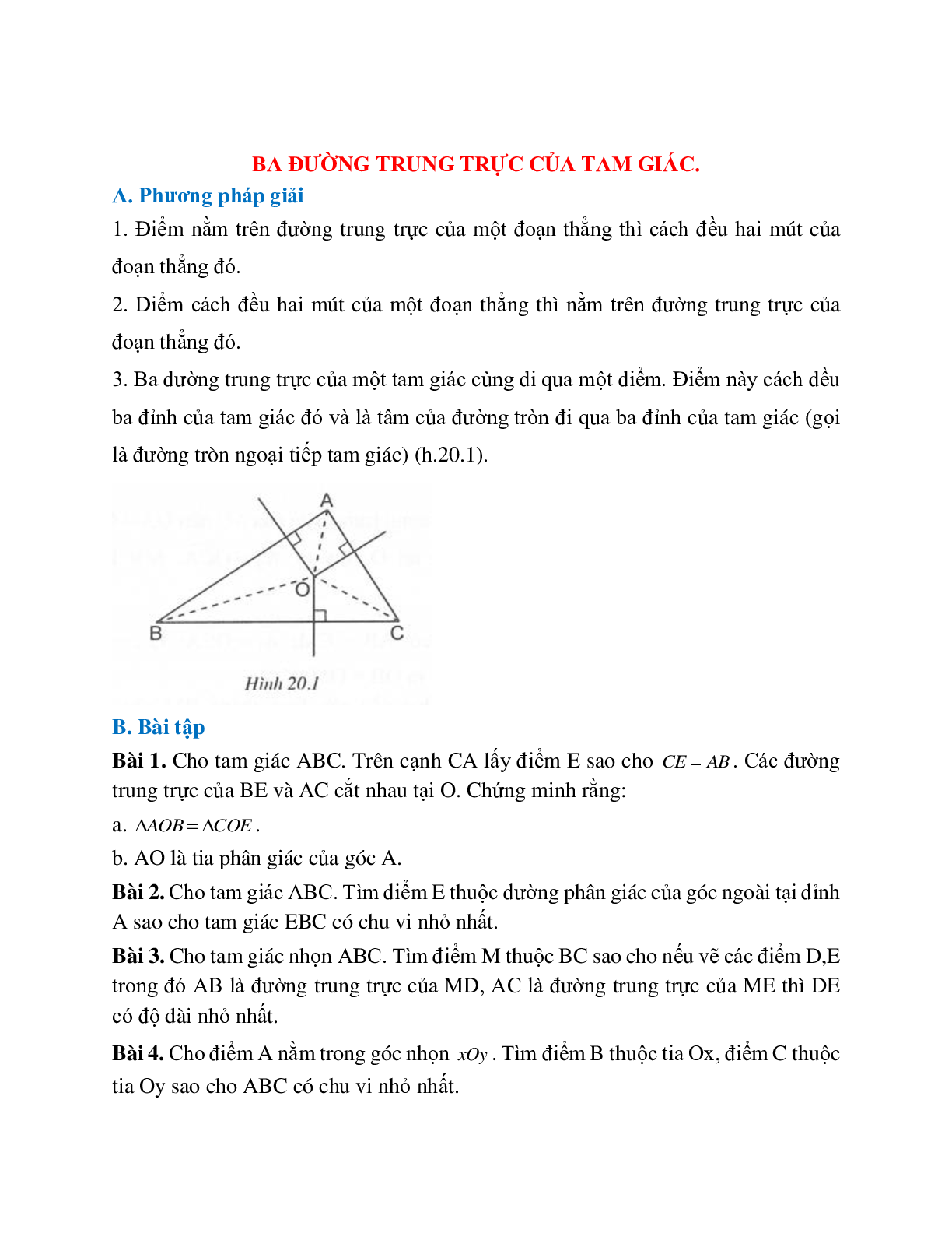 Phương pháp giải và bài tập về Ba đường trung trực của tam giác chọn lọc (trang 1)