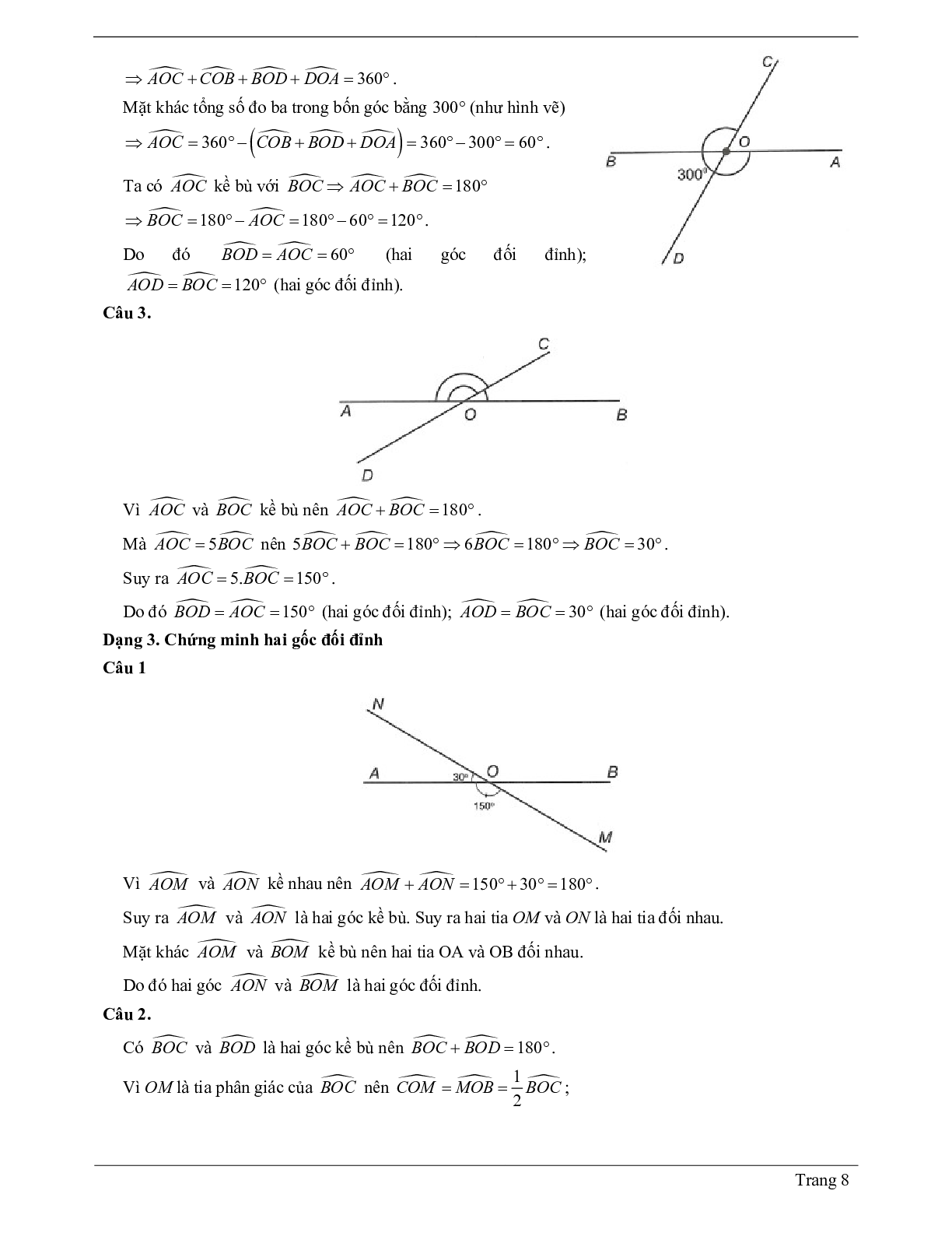 Lý thuyết Toán 7 có đáp án: Hai góc đối đỉnh (trang 8)