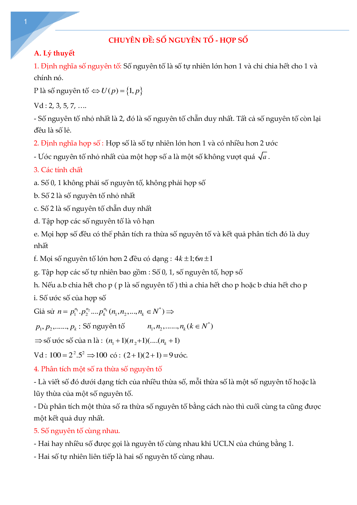 Chuyên đề số nguyên tố, hợp số (trang 1)