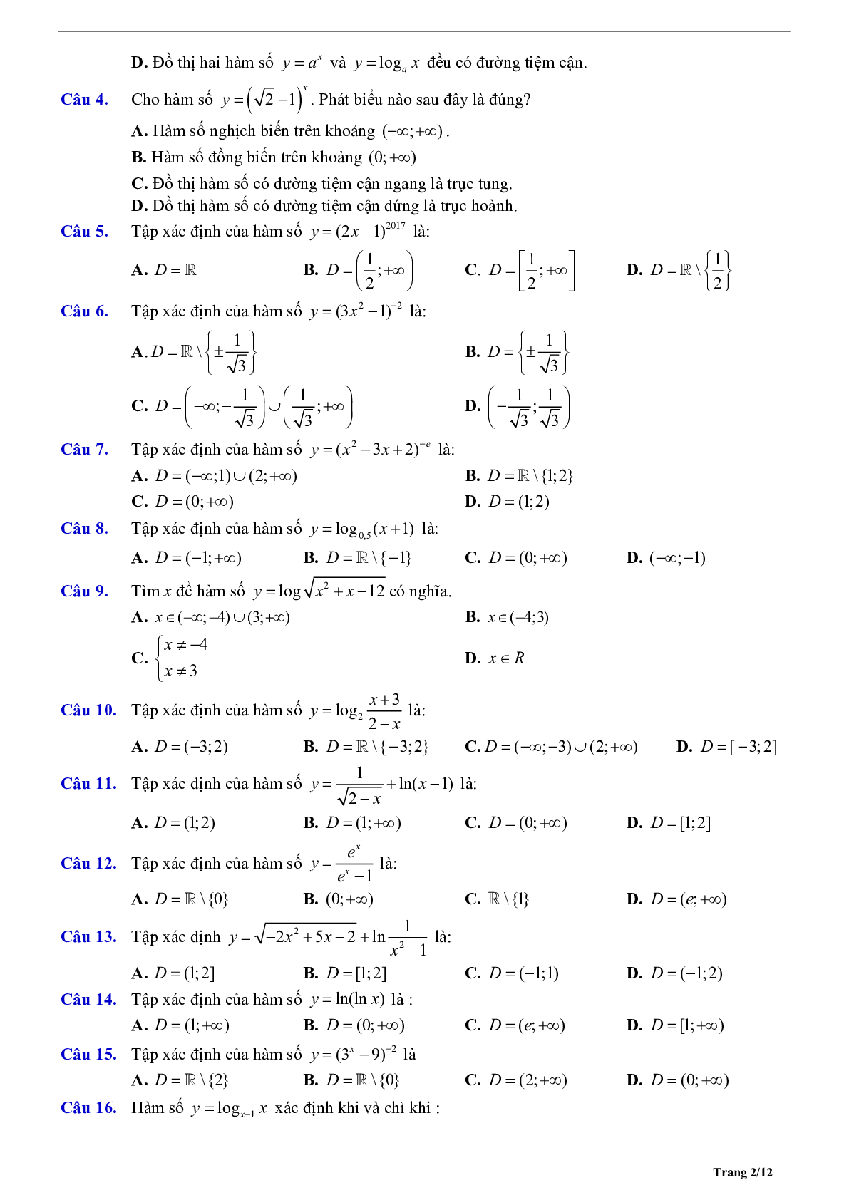 Phương pháp giải Hàm số mũ và Hàm số logarit 2023 (lý thuyết và bài tập) (trang 2)