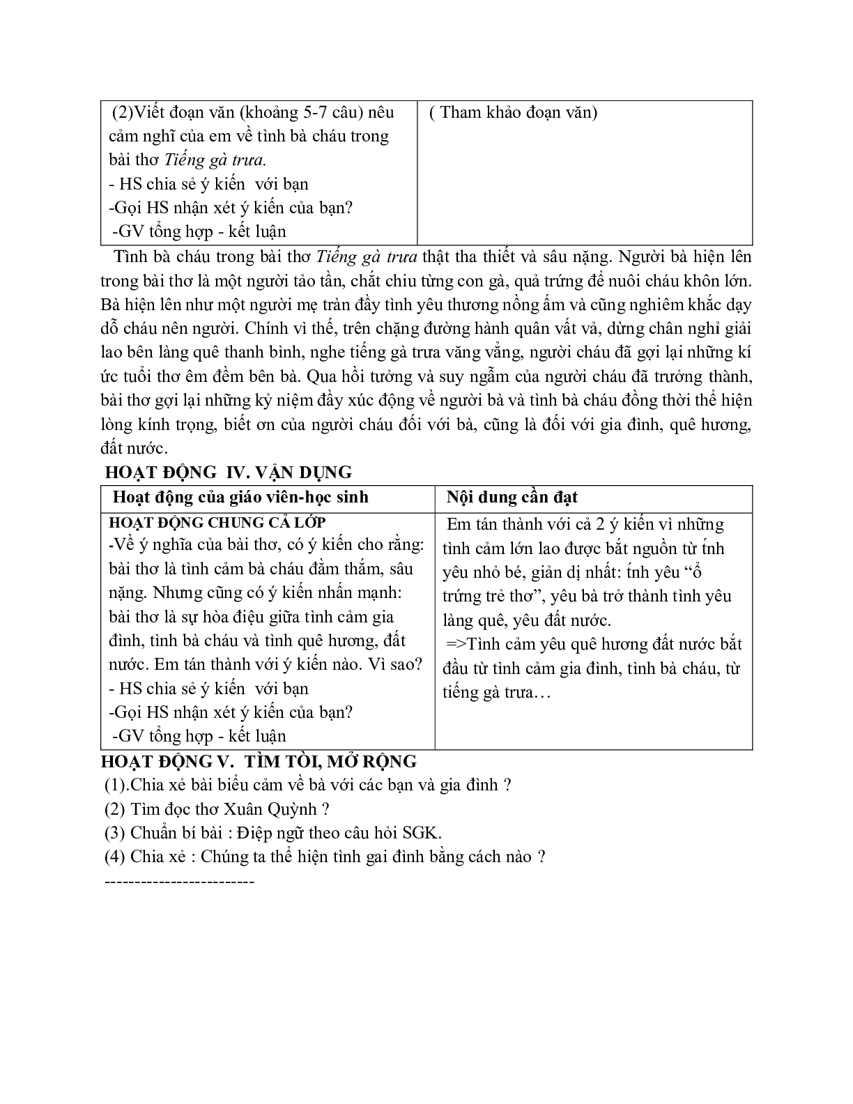 Giáo án ngữ văn lớp 7 Tuần 13 Tiết 54: Tiếng gà trưa (tiếp) mới nhất (trang 4)