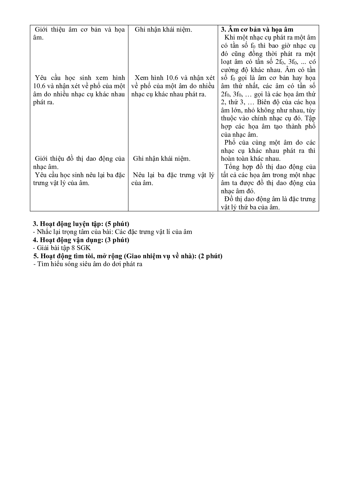 Giáo án Vật Lí 12 Bài 10 ĐẶC TRƯNG VẬT LÍ CỦA ÂM mới nhất (trang 3)