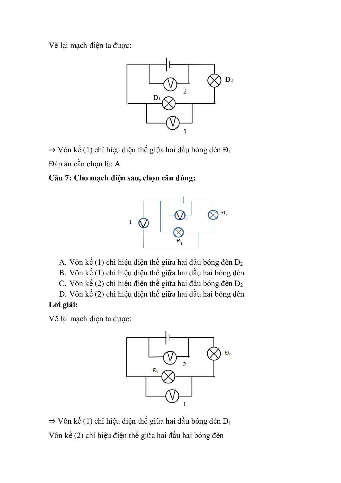 Trắc nghiệm Hiệu điện thế có đáp án – Vật lí lớp 7 (trang 3)