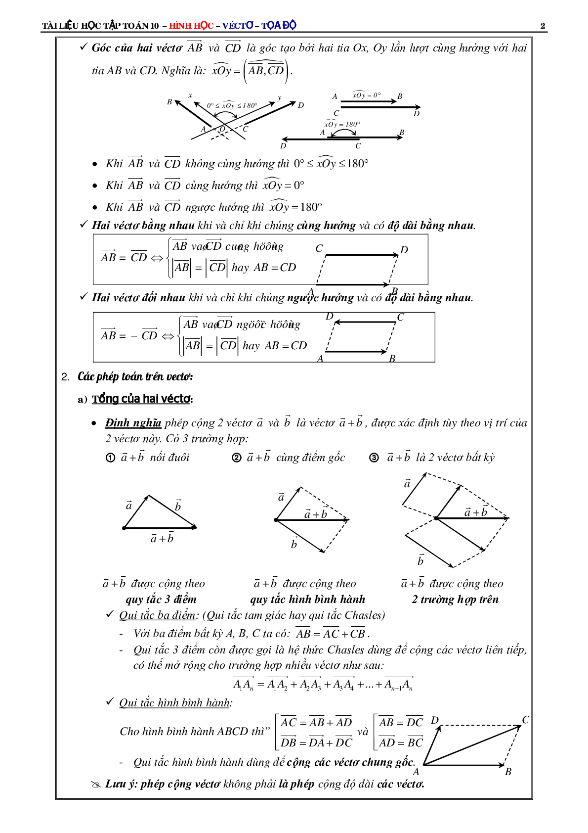 Lý thuyết, bài tập về Vecto và Tọa độ có đáp án (trang 3)