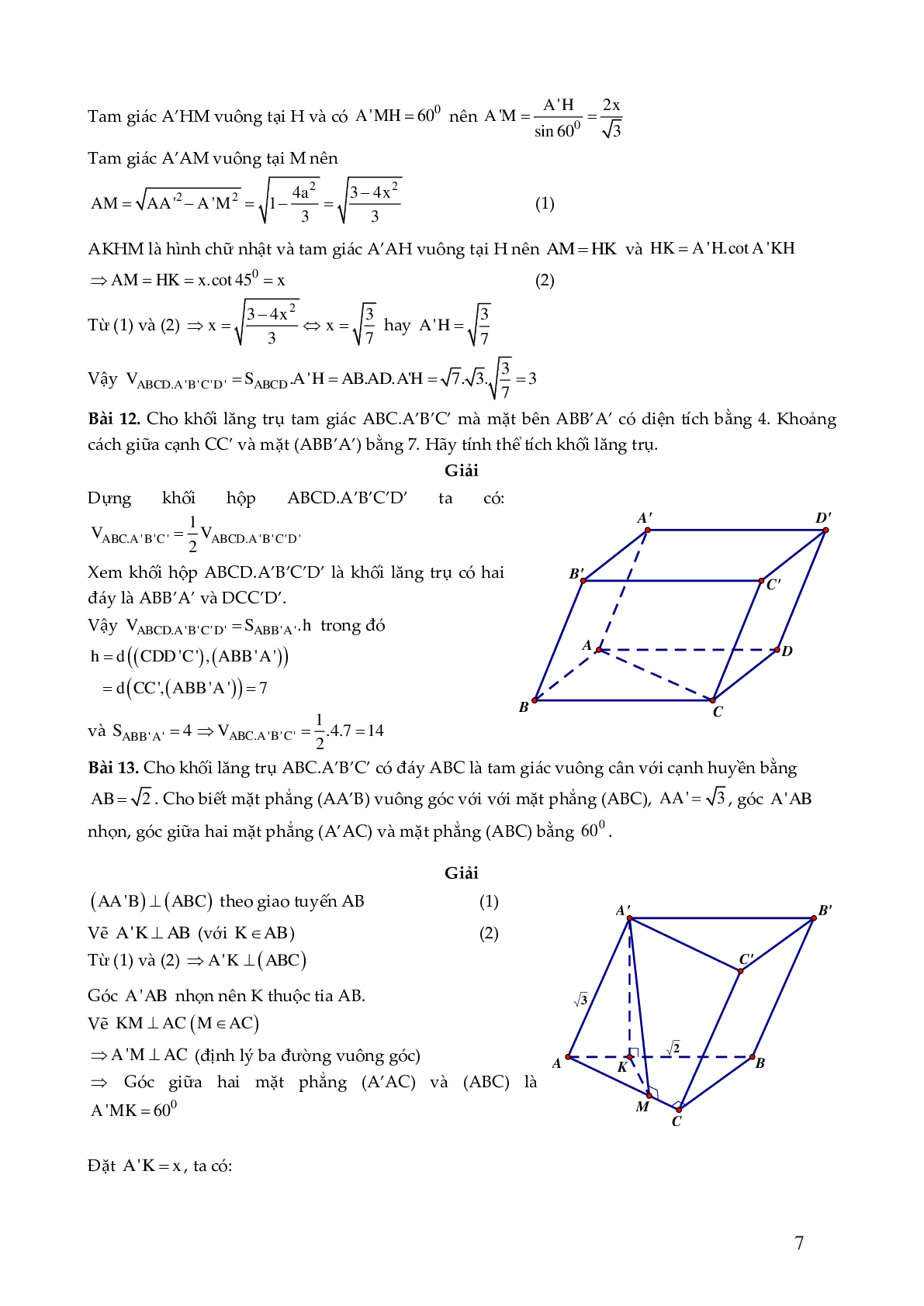 29 bài toán hình lăng trụ xiên - có đáp án chi tiêt (trang 7)