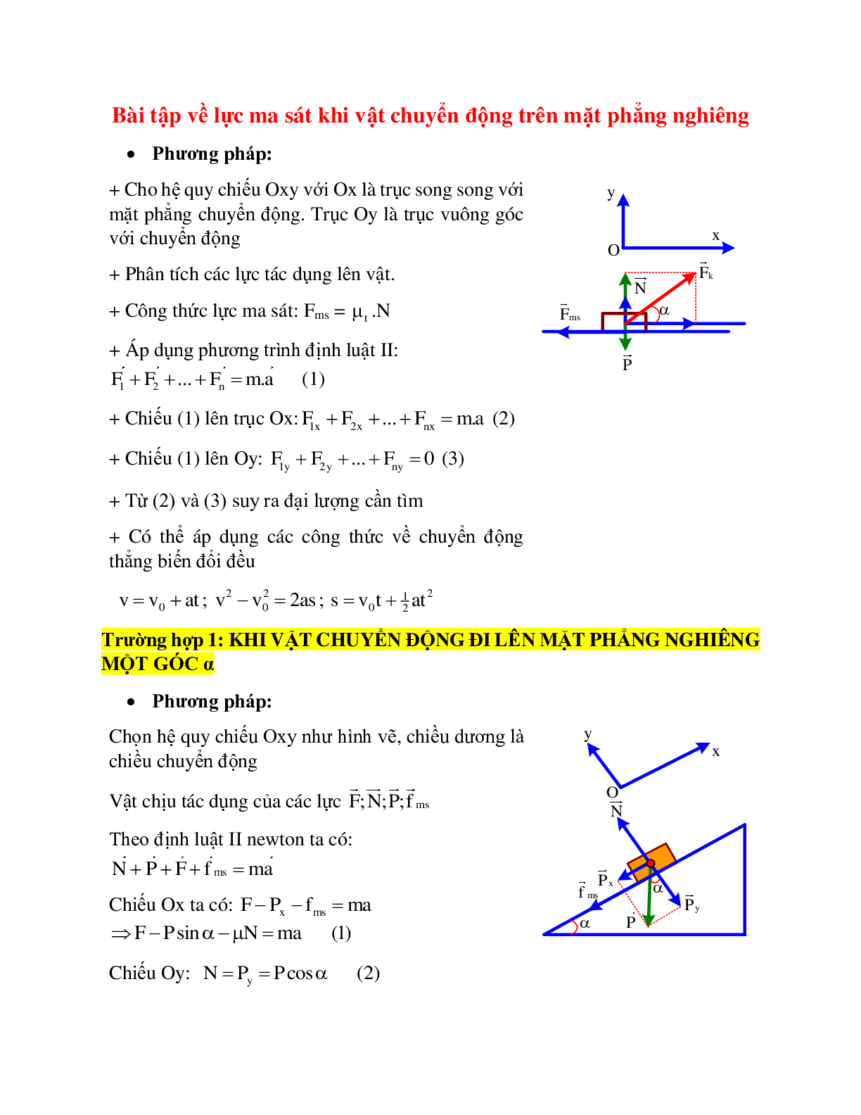 Bài tập về lực ma sát khi vật chuyển động trên mặt phẳng nghiêng có đáp án (trang 1)