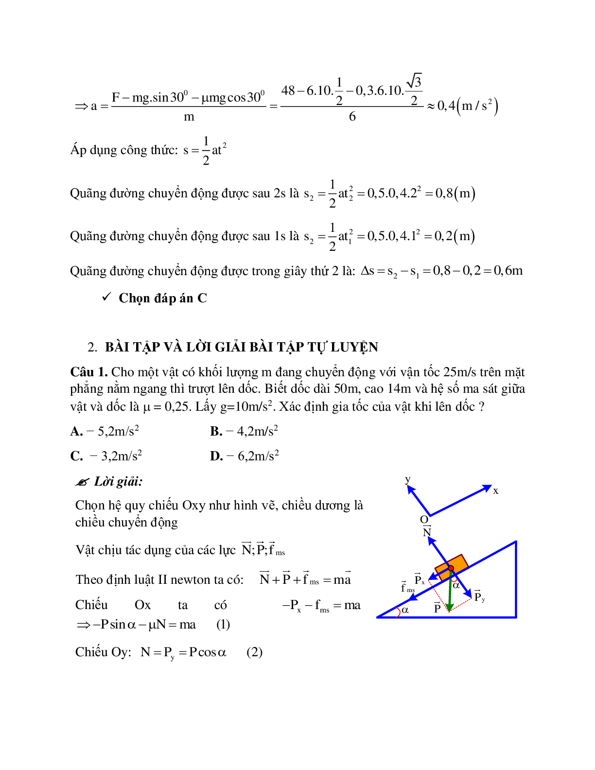 Bài tập về lực ma sát khi vật chuyển động trên mặt phẳng nghiêng có đáp án (trang 4)