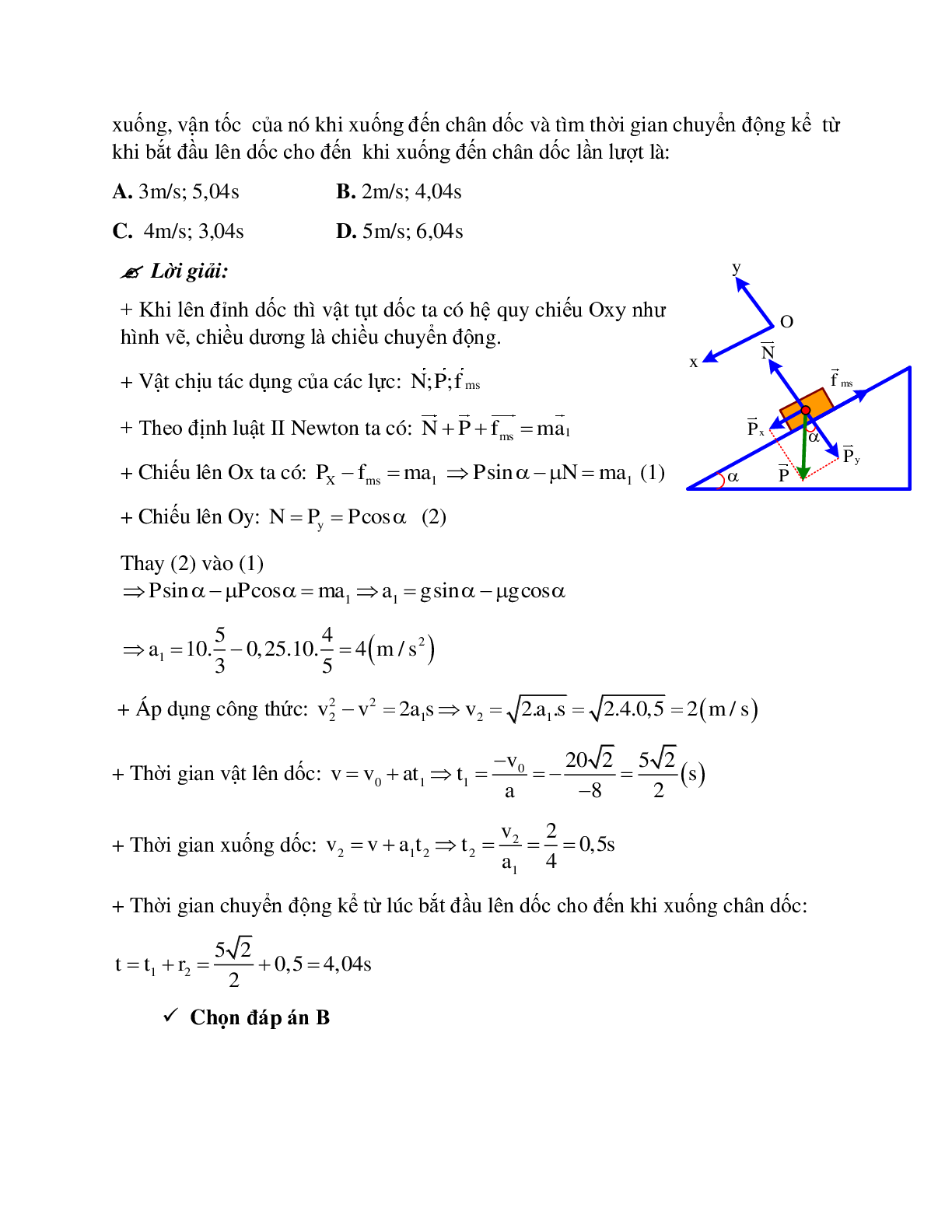 Bài tập về lực ma sát khi vật chuyển động trên mặt phẳng nghiêng có đáp án (trang 7)