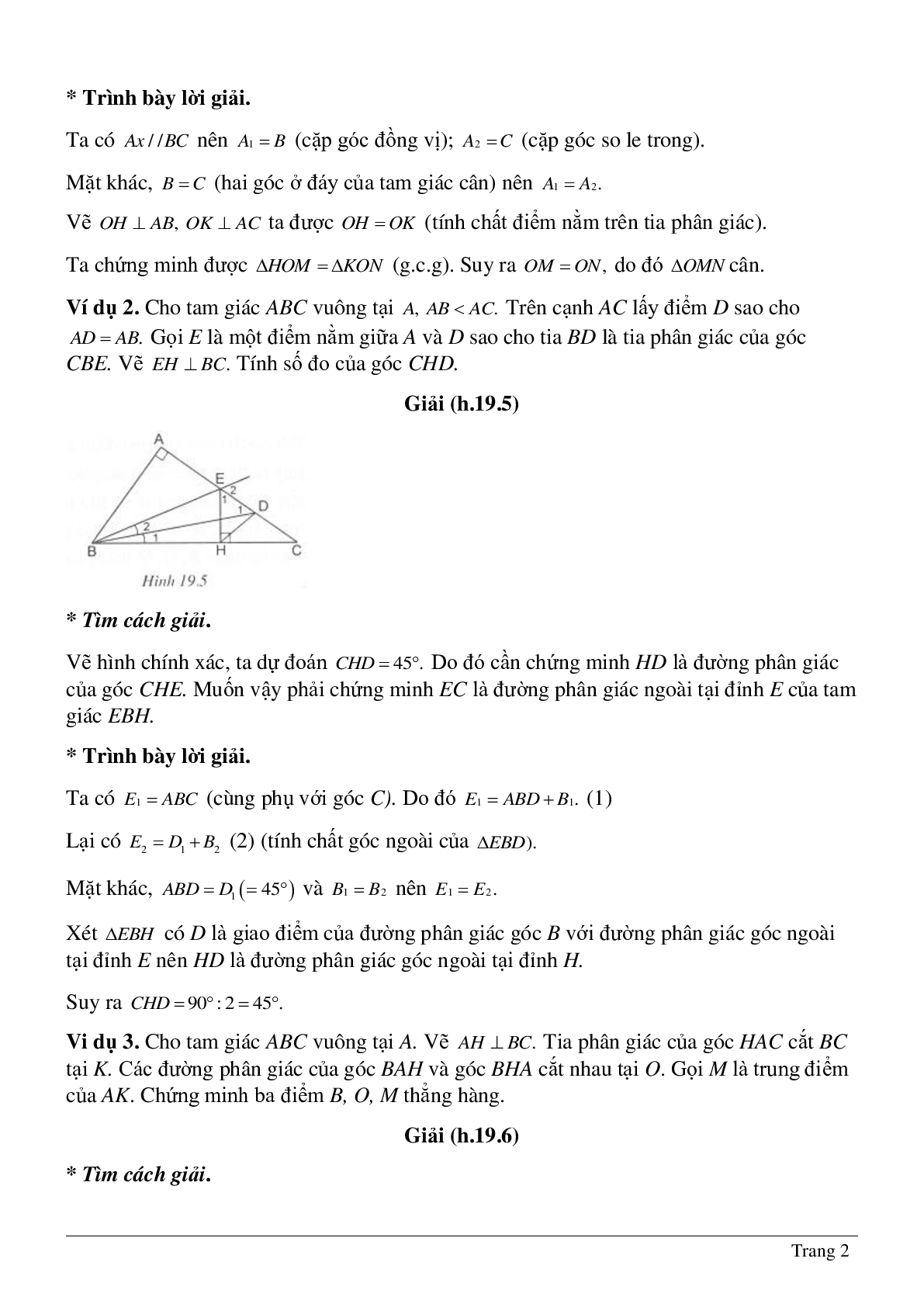 Phương pháp giải và bài tập về Tính chất tia phân giác của một góc - Tính chất ba đường phân giác của tam giác có lời giải (trang 2)