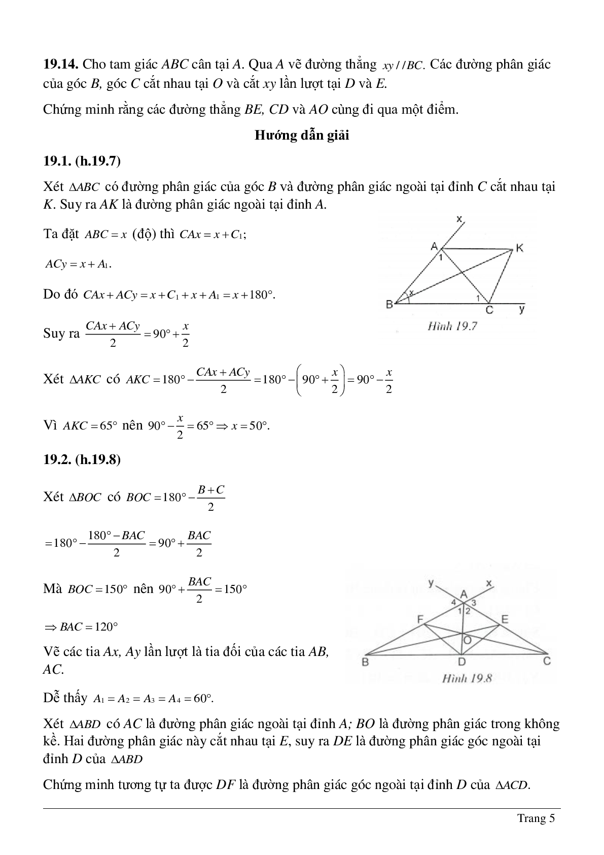 Phương pháp giải và bài tập về Tính chất tia phân giác của một góc - Tính chất ba đường phân giác của tam giác có lời giải (trang 5)