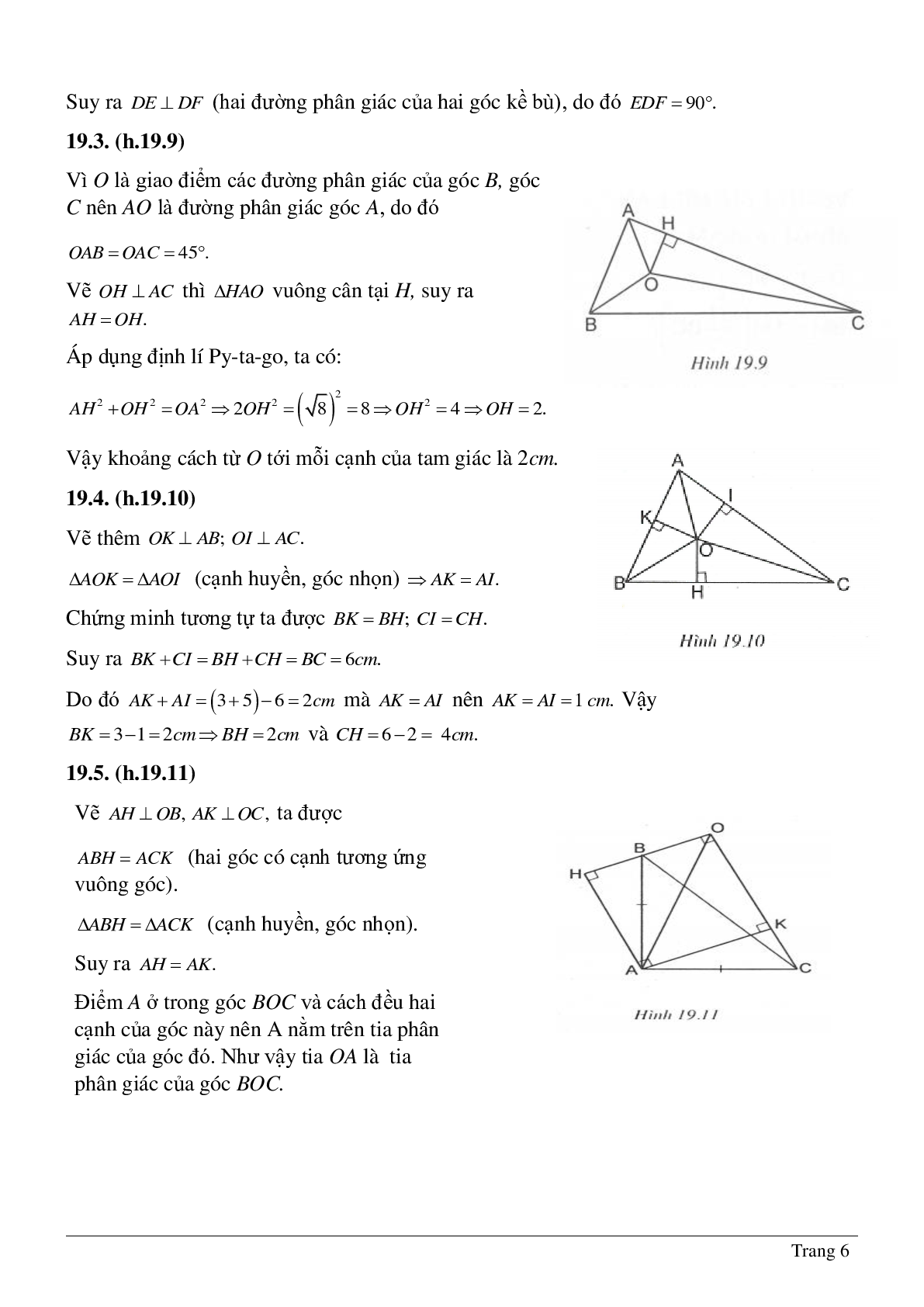 Phương pháp giải và bài tập về Tính chất tia phân giác của một góc - Tính chất ba đường phân giác của tam giác có lời giải (trang 6)