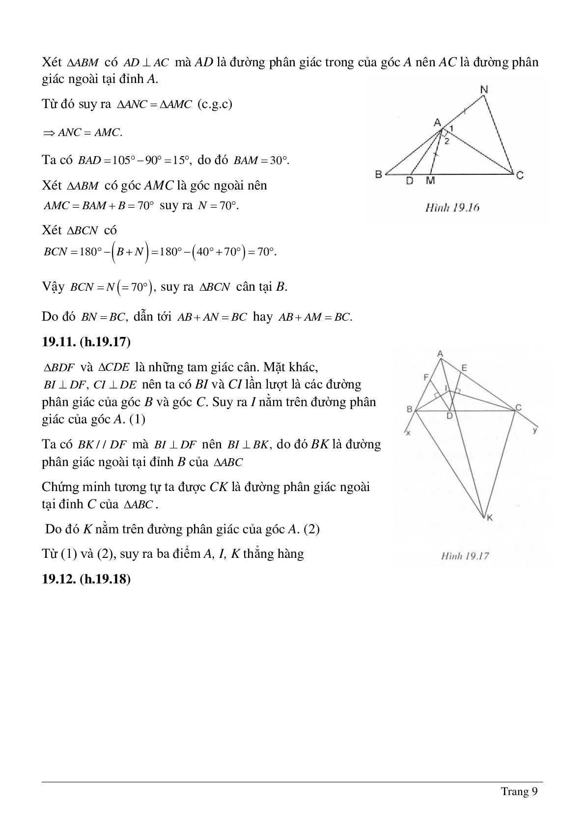 Phương pháp giải và bài tập về Tính chất tia phân giác của một góc - Tính chất ba đường phân giác của tam giác có lời giải (trang 9)