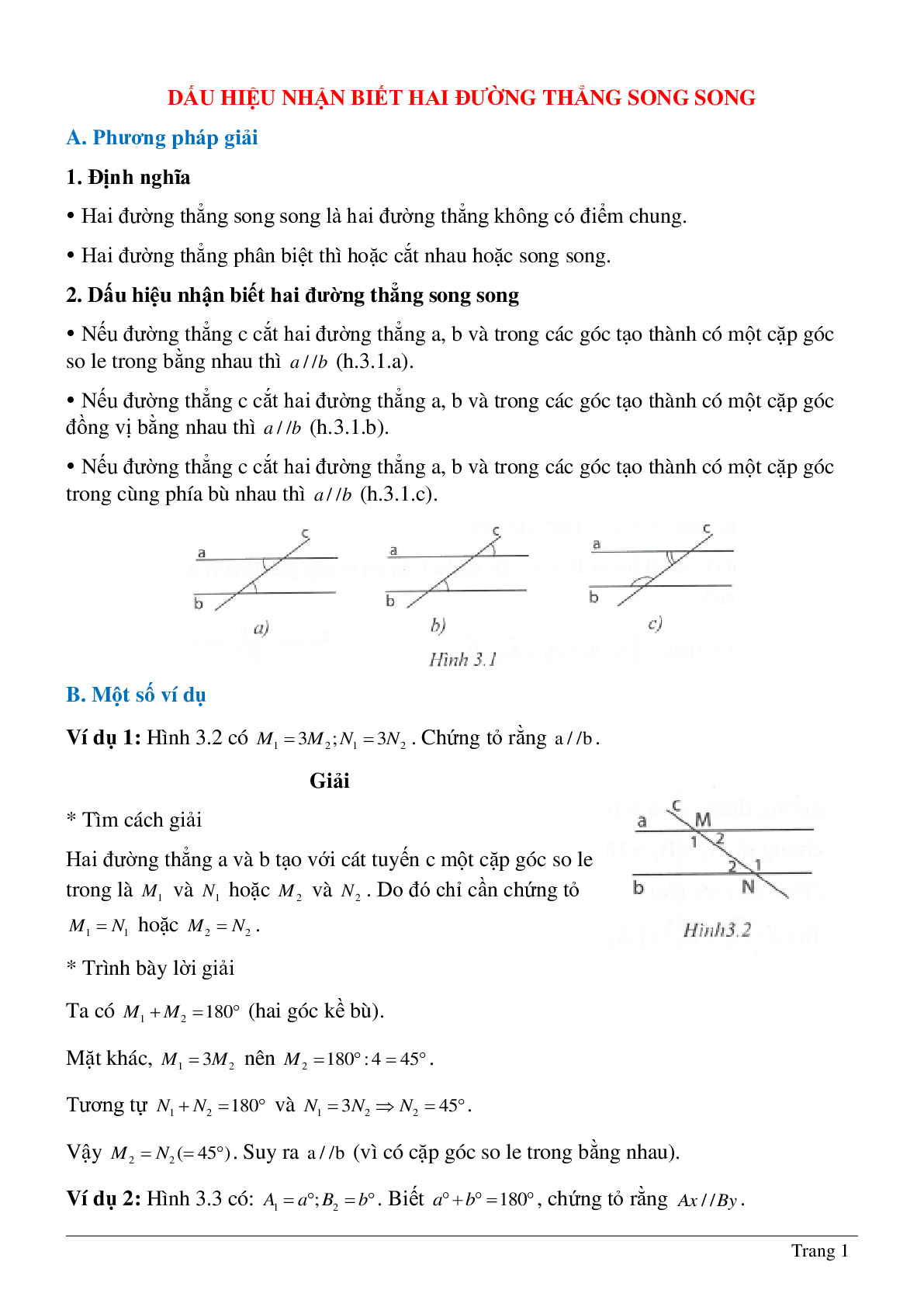 Phương pháp giải về Dấu hiệu hai đường thẳng song song hay nhất (trang 1)