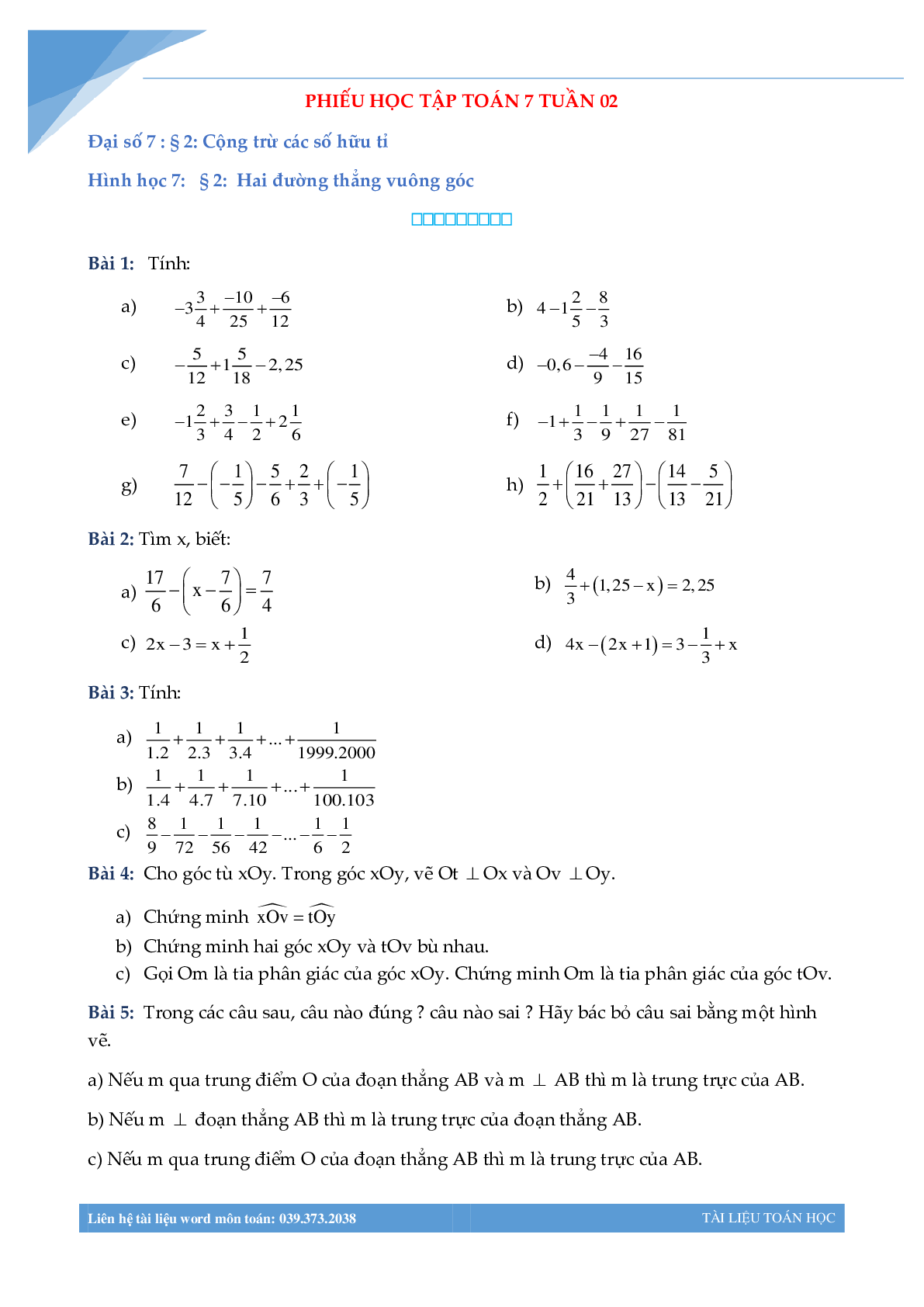 Bài tập tuần môn toán lớp 7 (trang 4)