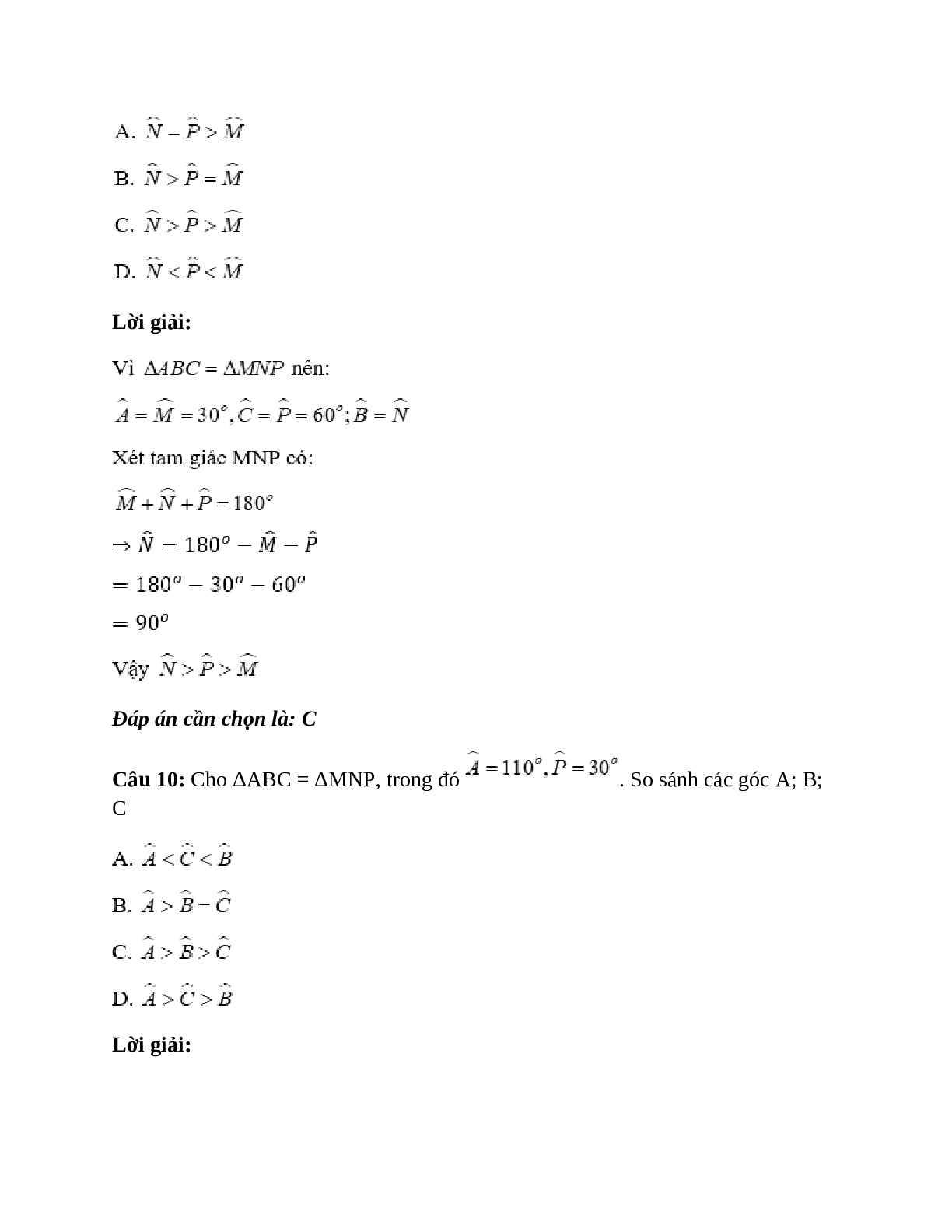 Trắc nghiệm Hai tam giác bằng nhau có đáp án – Toán lớp 7 (trang 6)
